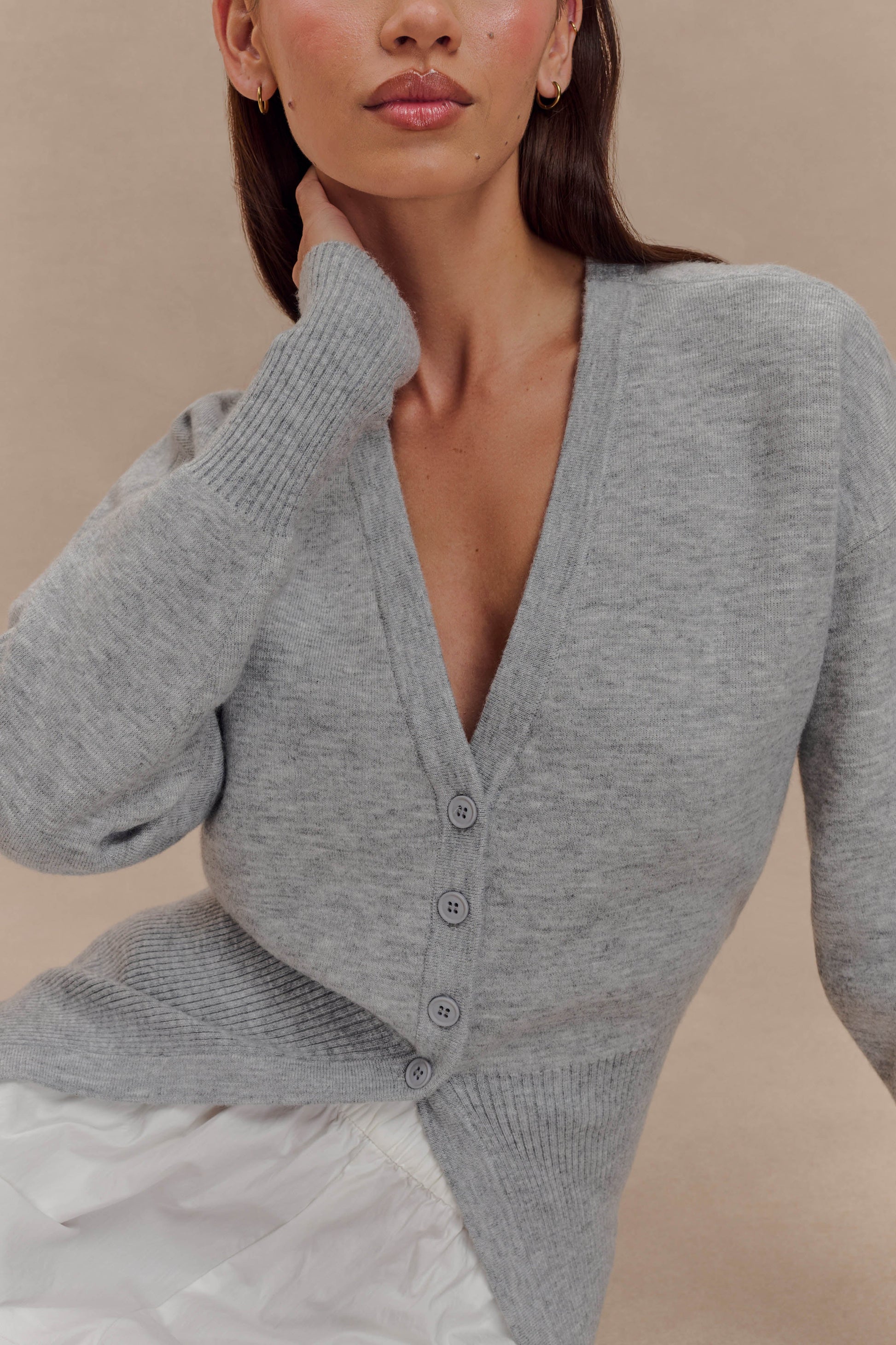 Alexia Buttoned Oversized Cardigan - Grey Marle #4