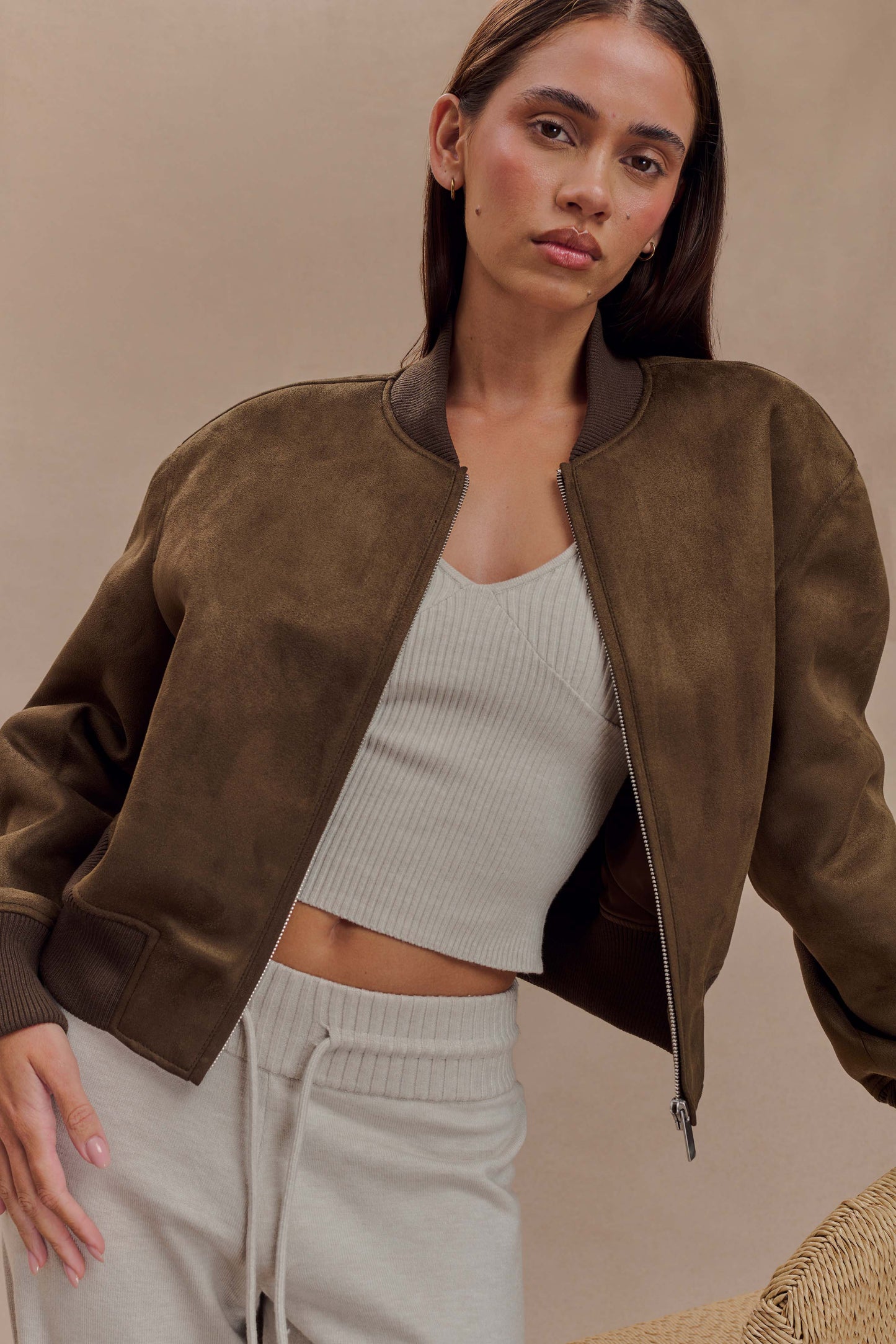 Rudy Suede Bomber Jacket - Chocolate