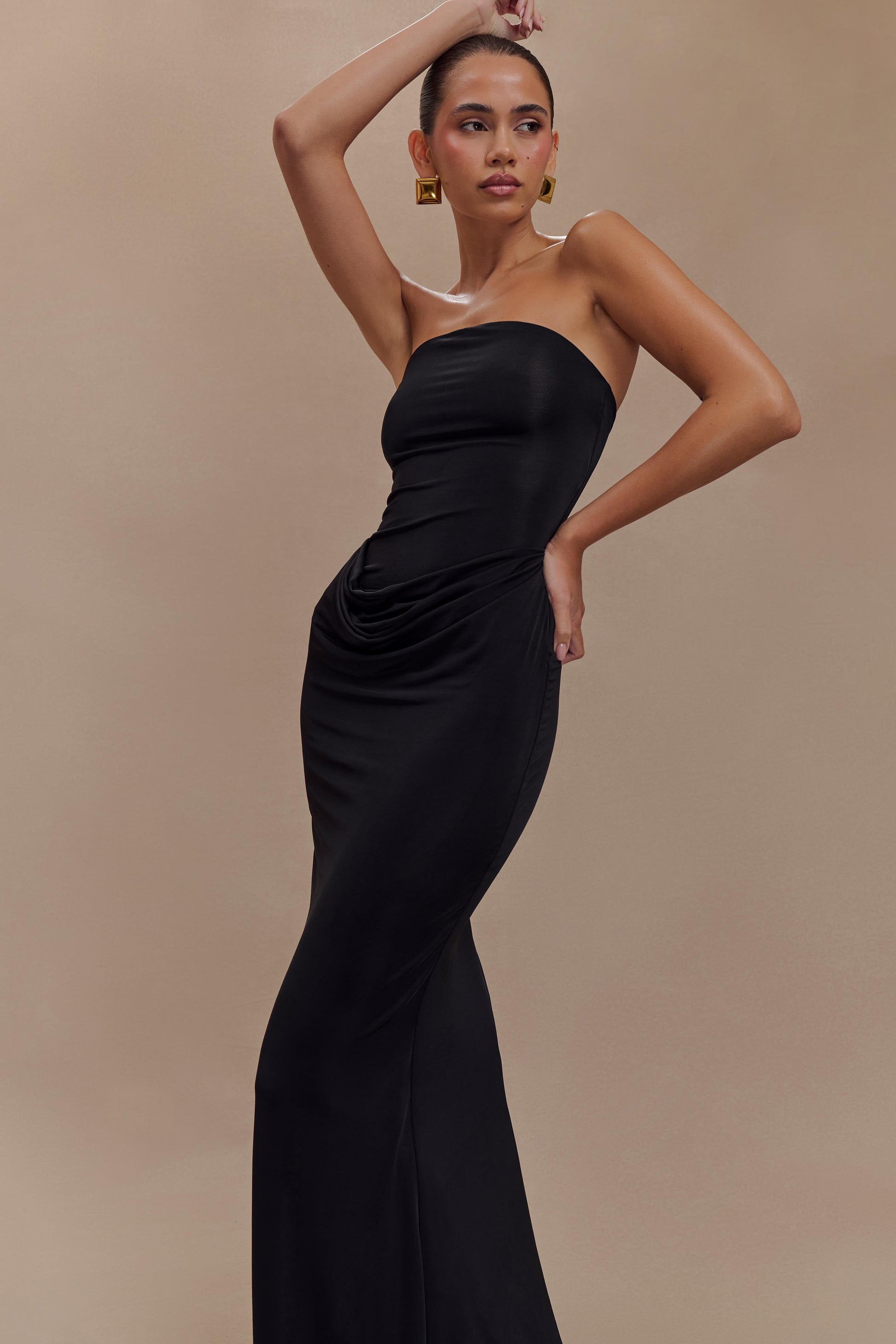 Madison Strapless Slinky Maxi Dress - Black #4