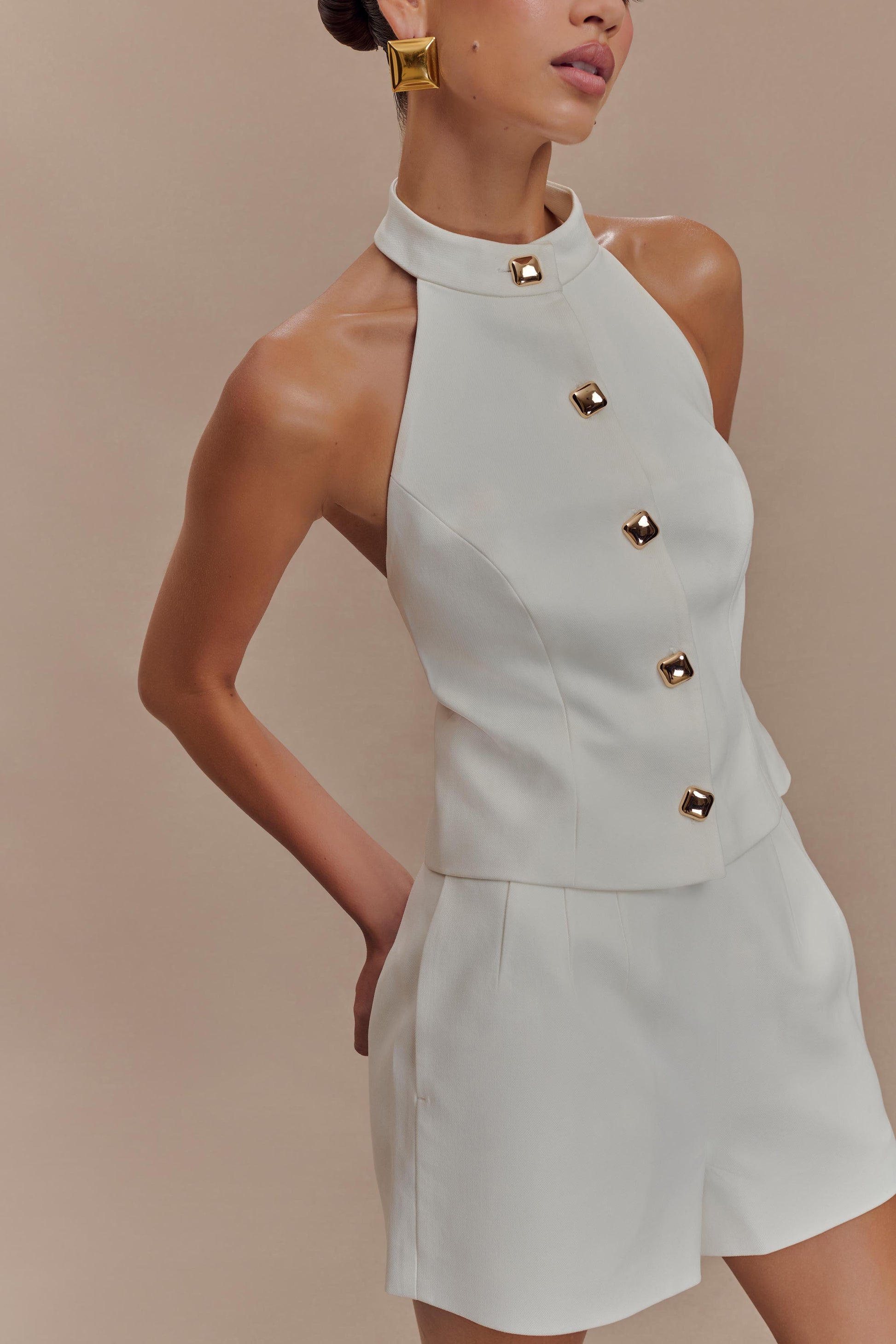 Tiara Halter Neck Suiting Top - White #4