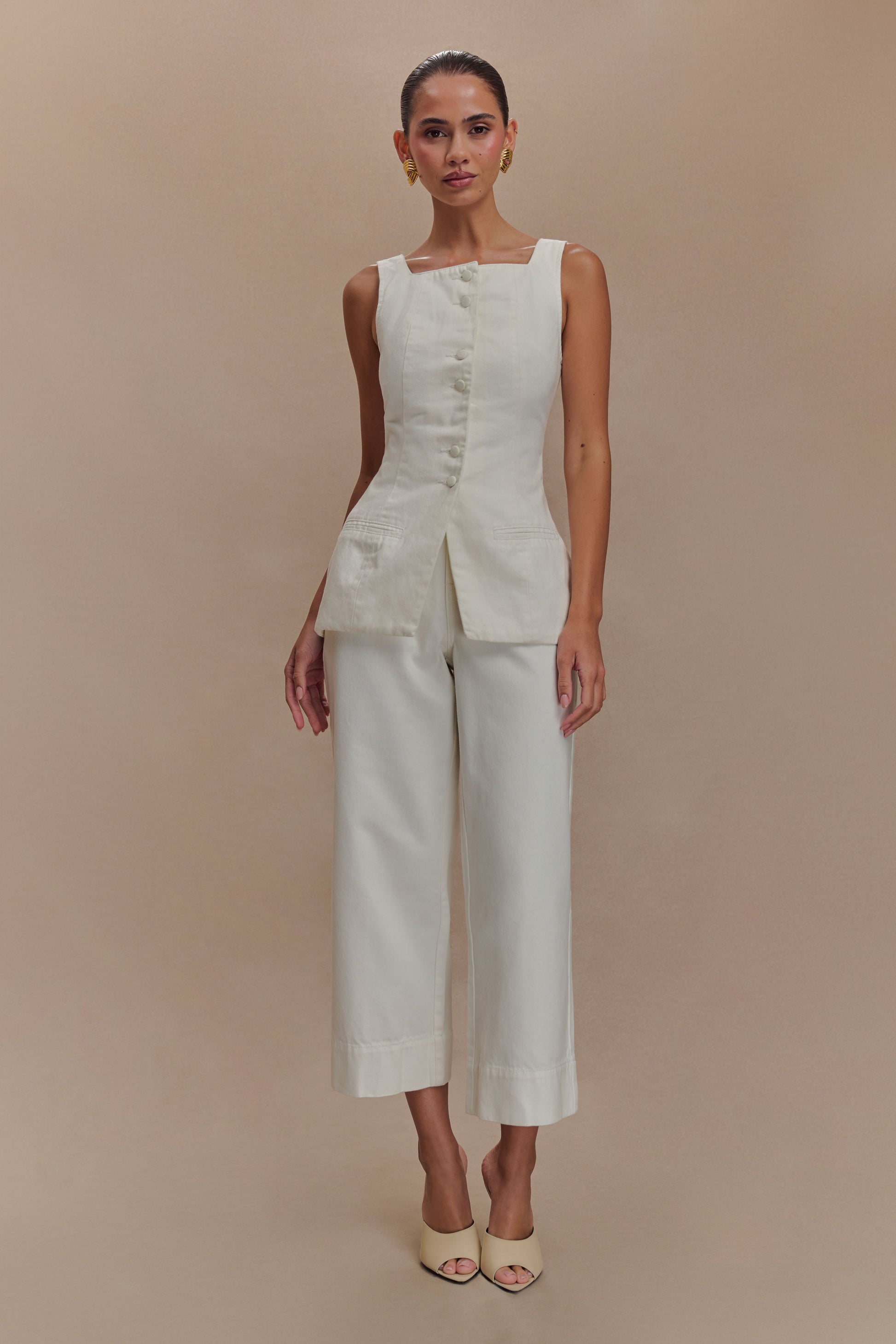 Kaitlyn Square Neck Long Line Top - White #5