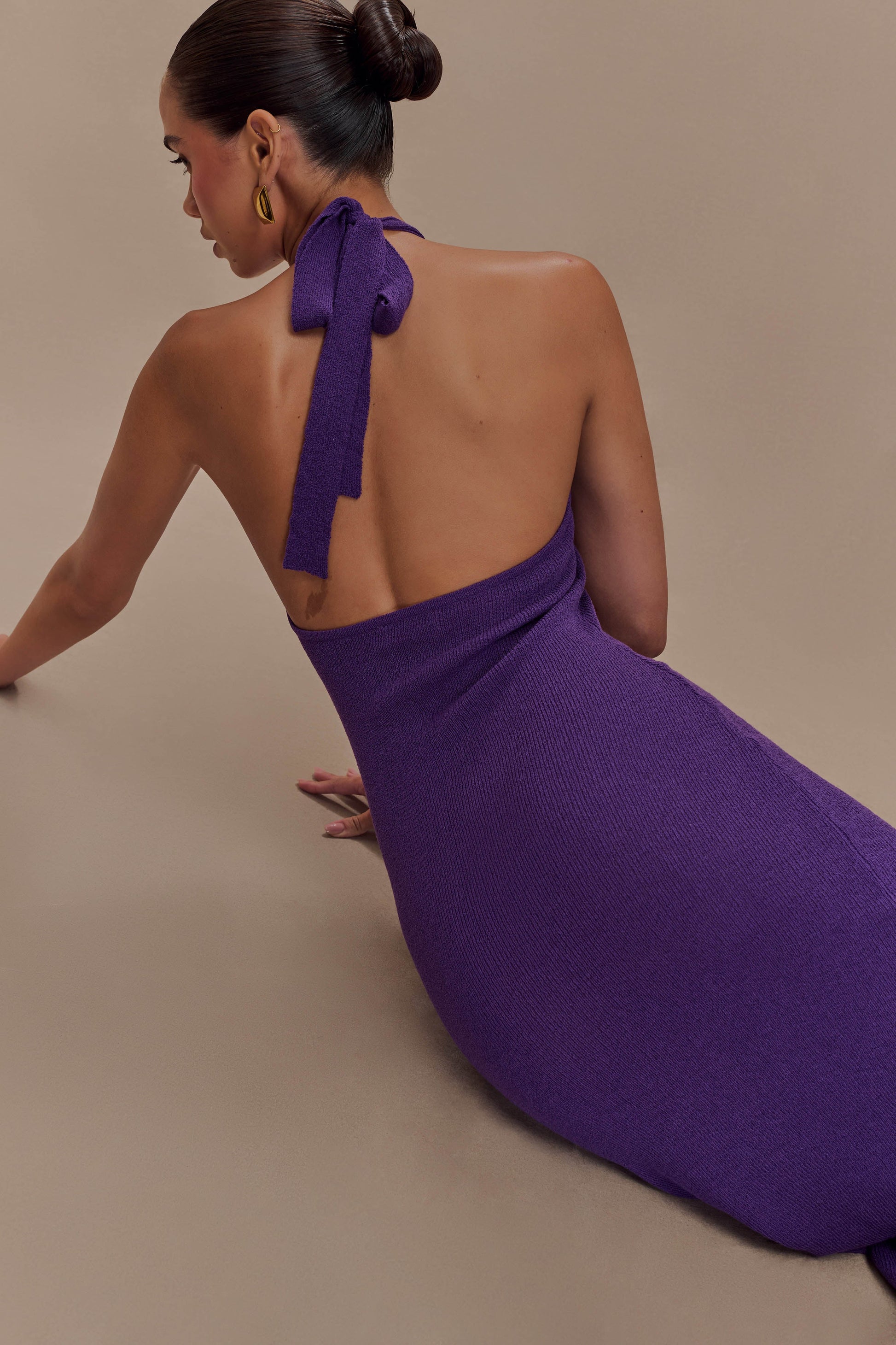 Melodie Halter Knit Maxi Dress - Purple | MESHKI UK Melodie Halter Knit Maxi Dress - Purple | MESHKI UK