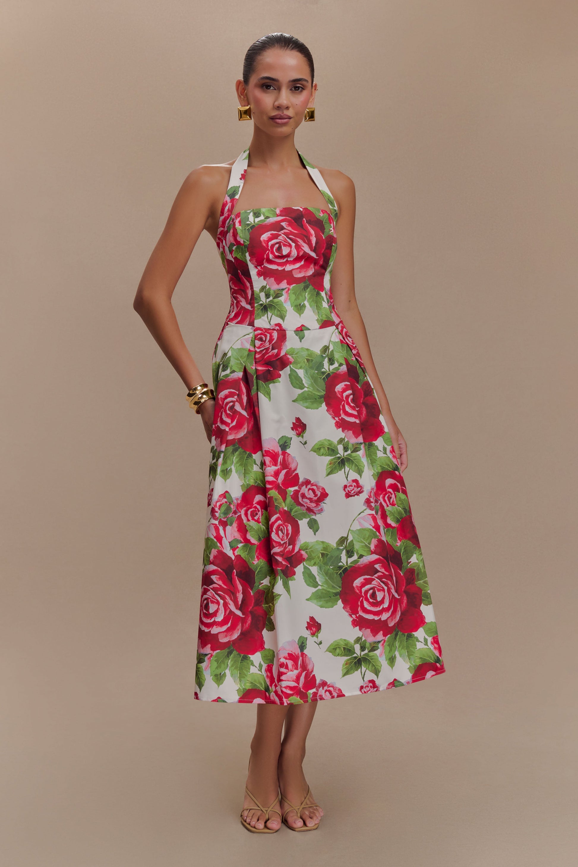 Juana Halter Midi Dress - Sonia Rose Print | MESHKI UK Juana Halter Midi Dress - Sonia Rose Print | MESHKI UK