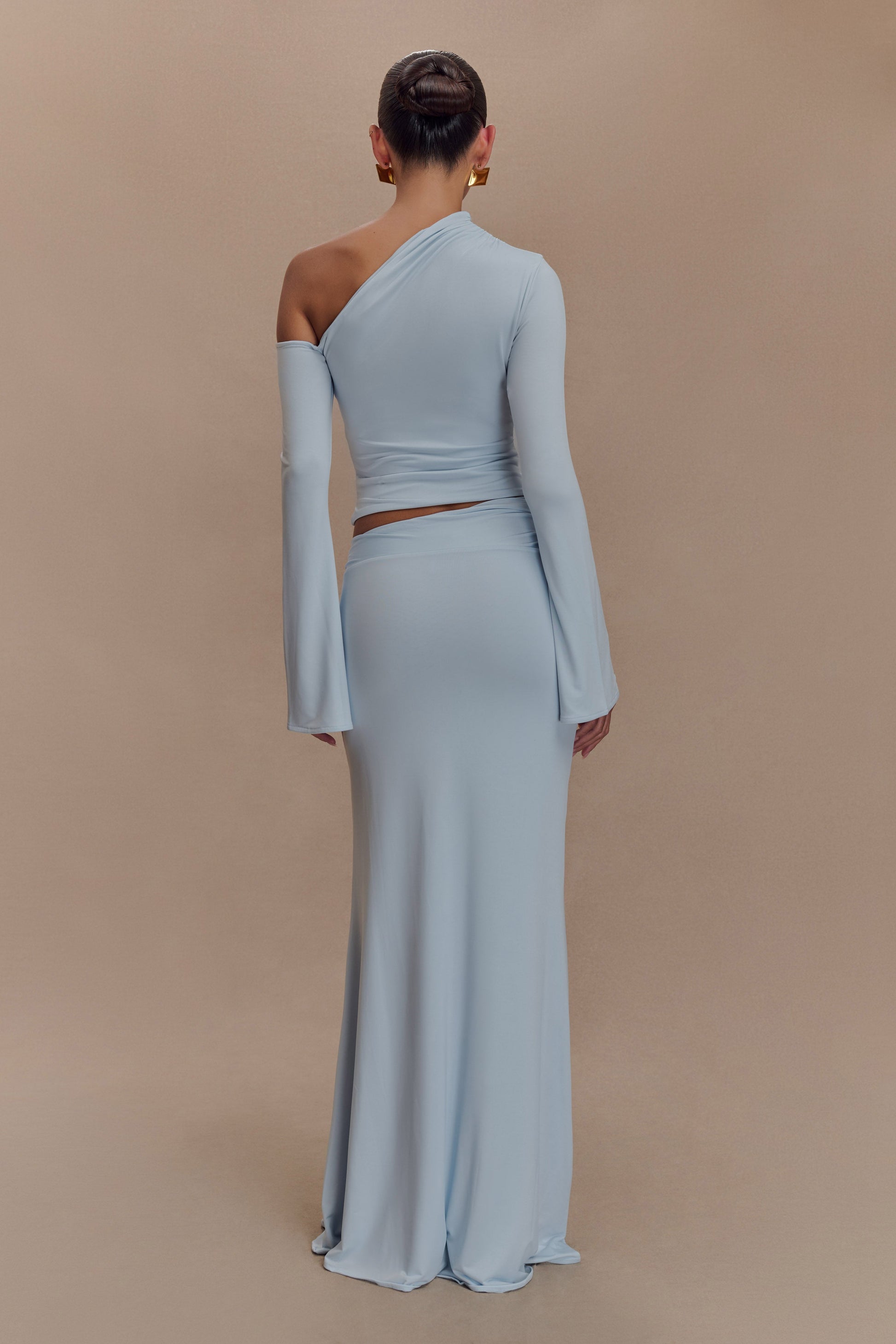 Ainsley Asymmetrical Maxi Skirt With Floral Hardware - Pale Blue #2