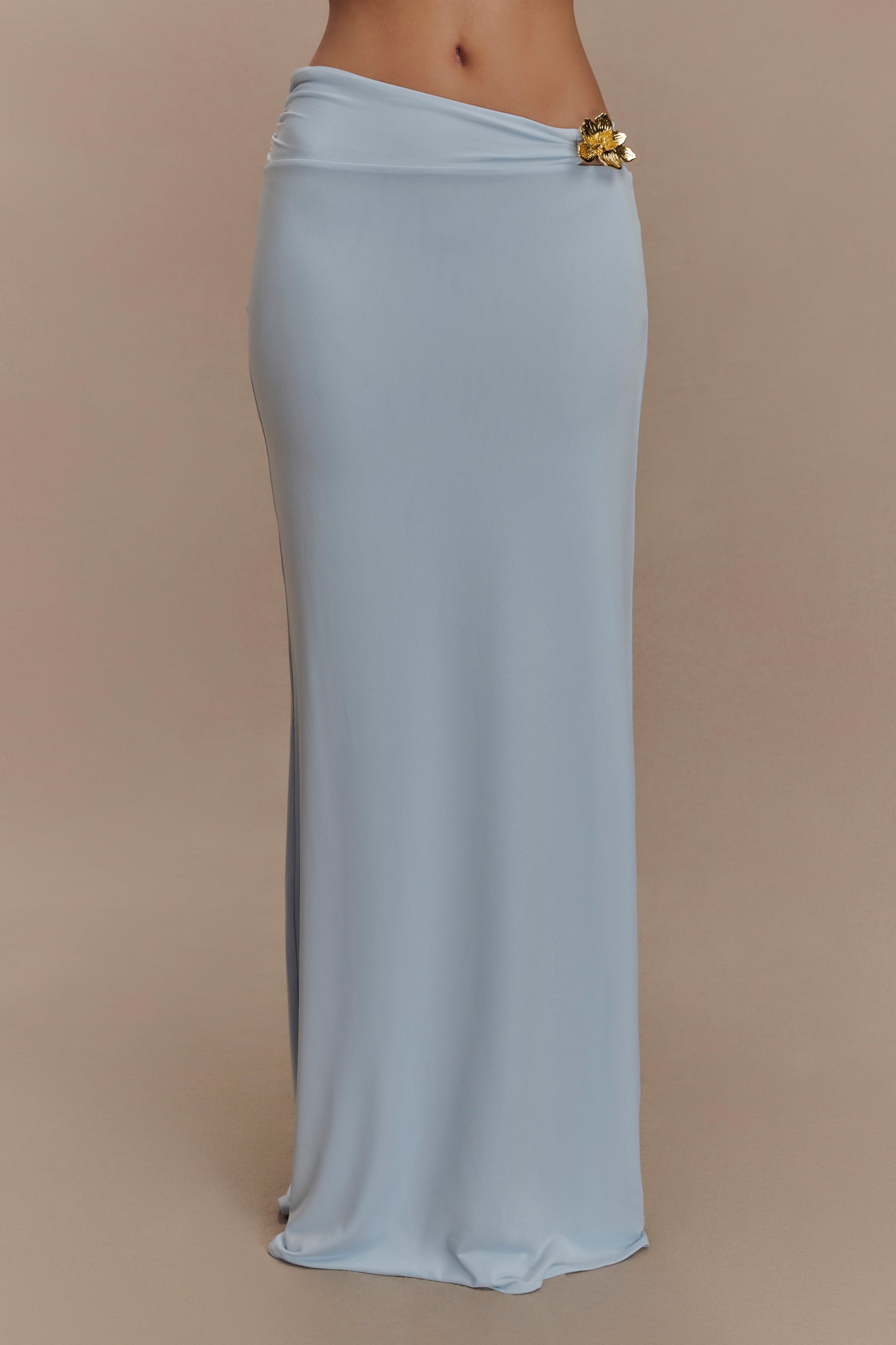 Ainsley Asymmetrical Maxi Skirt With Floral Hardware - Pale Blue #4