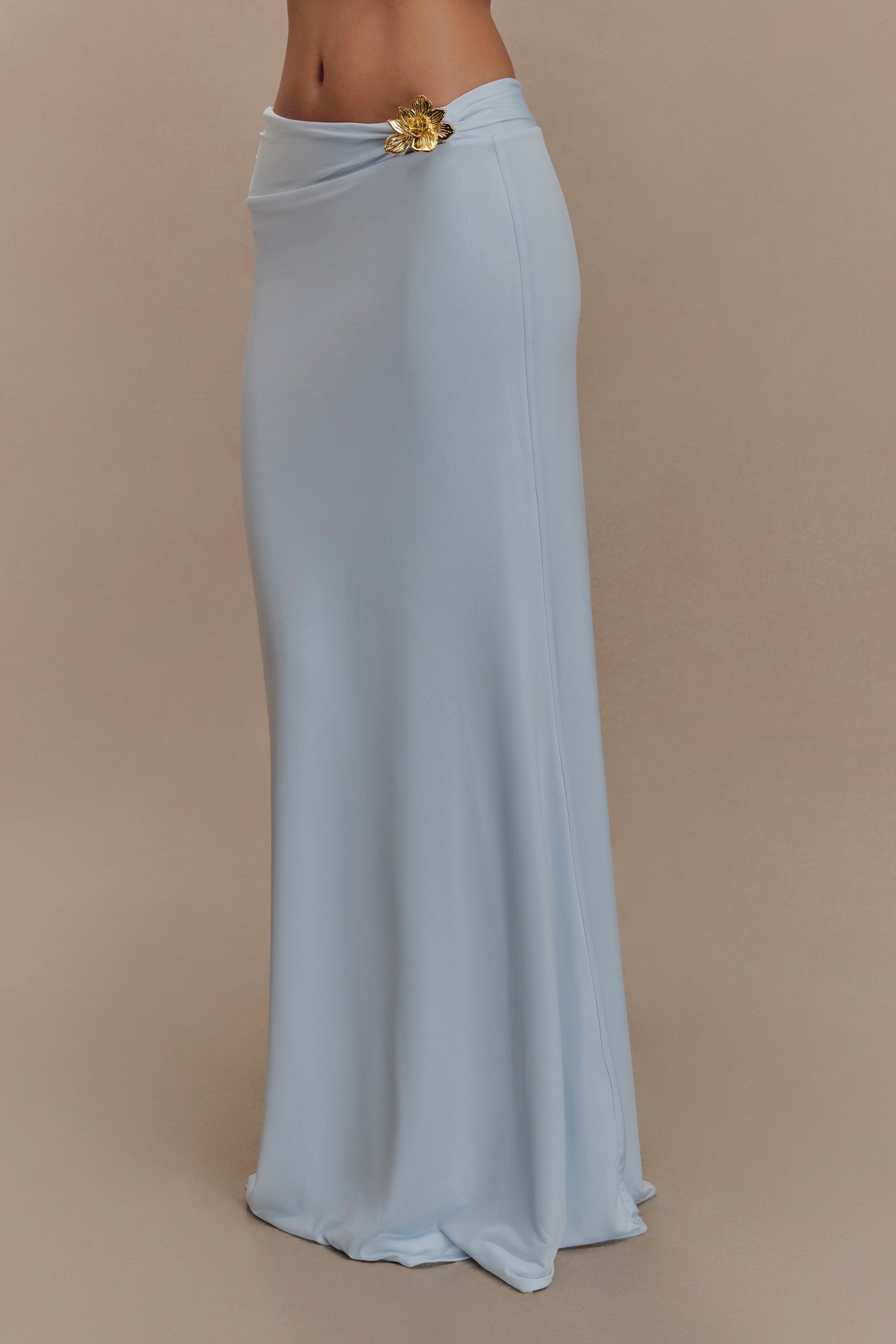 Ainsley Asymmetrical Maxi Skirt With Floral Hardware - Pale Blue #5