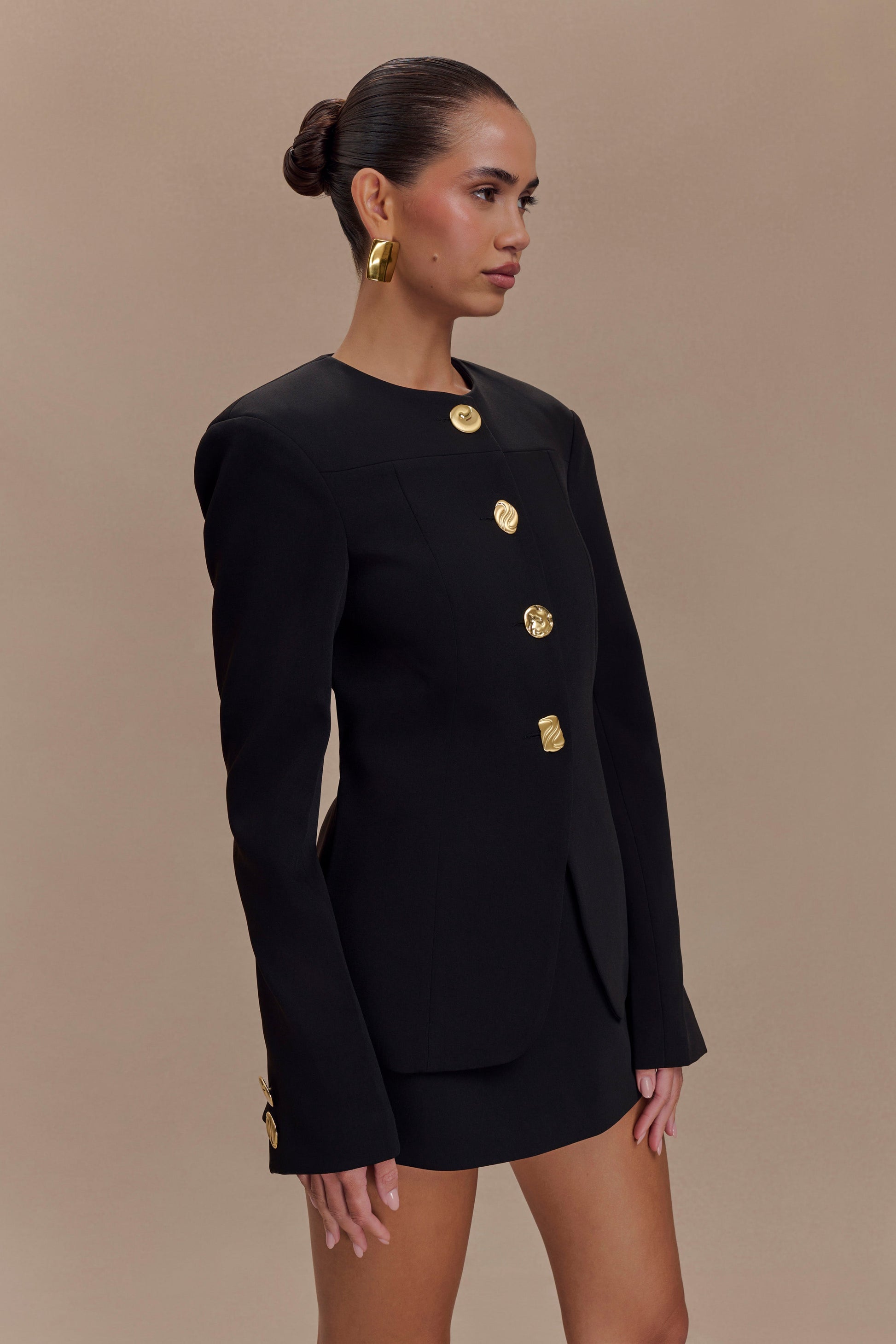 Asia Mixed Button Blazer - Black #6