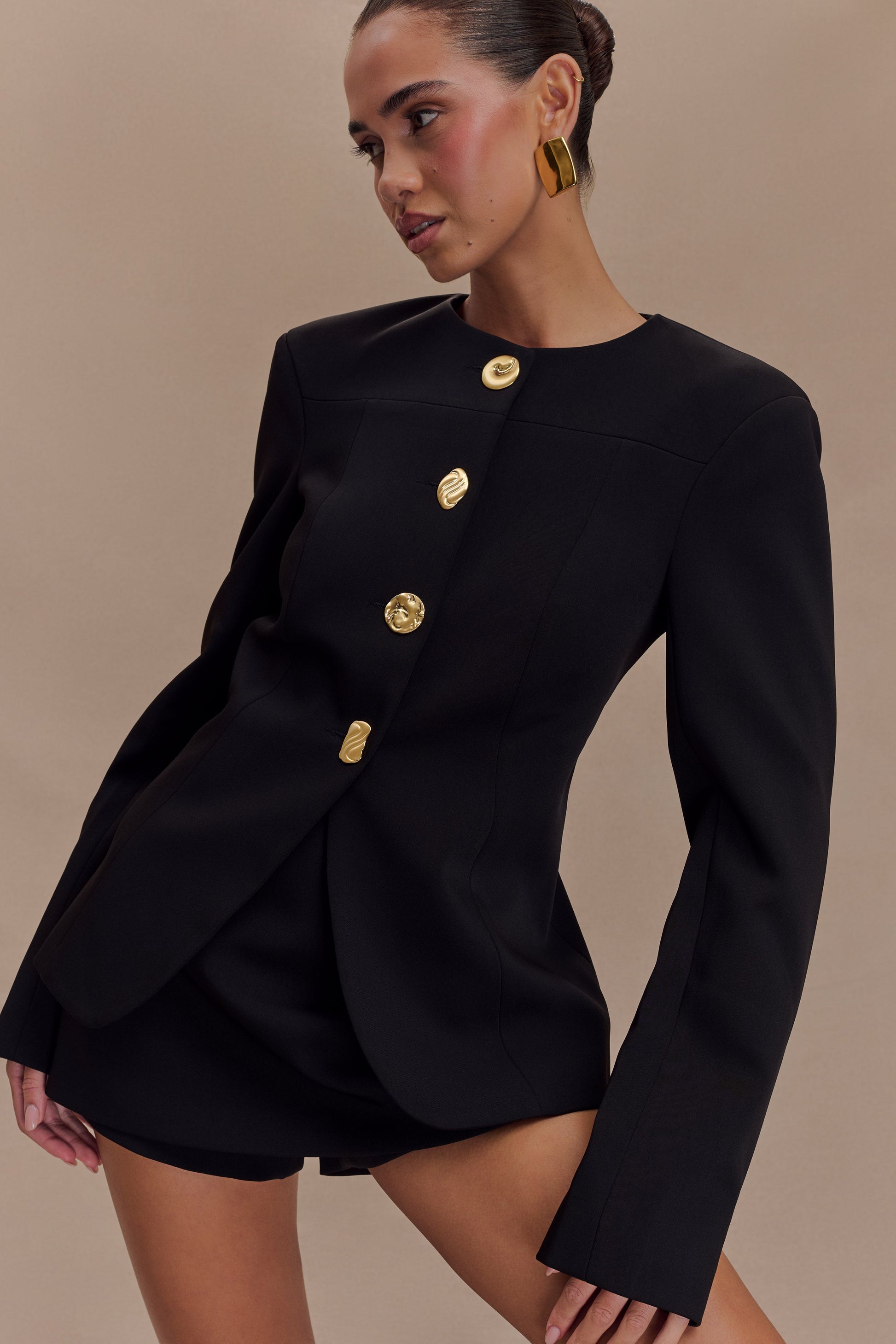 Asia Mixed Button Blazer - Black #4