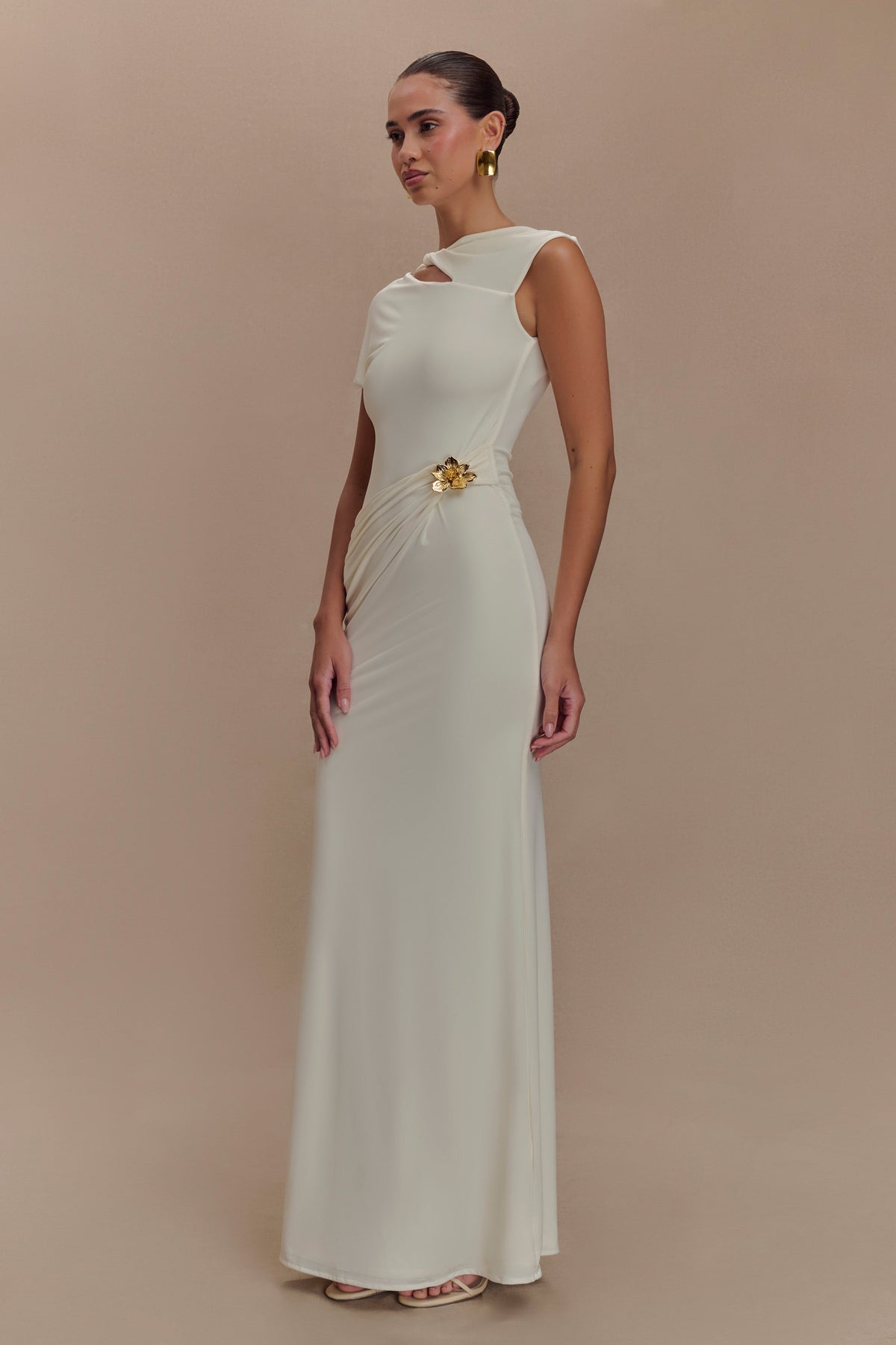 Kaida Slinky Maxi Dress With Hardware - Ivory #5