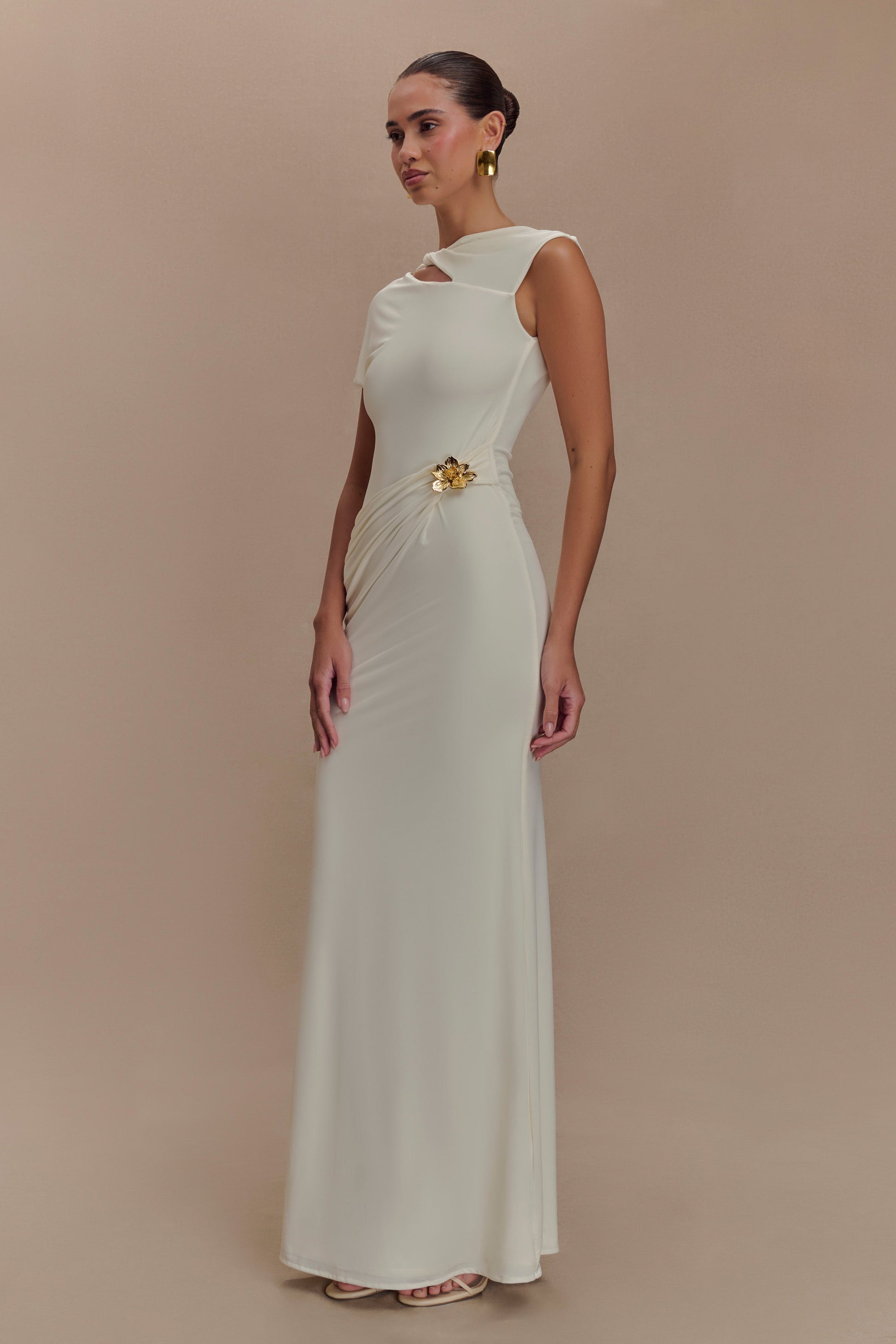 Kaida Slinky Maxi Dress With Hardware - Ivory #5