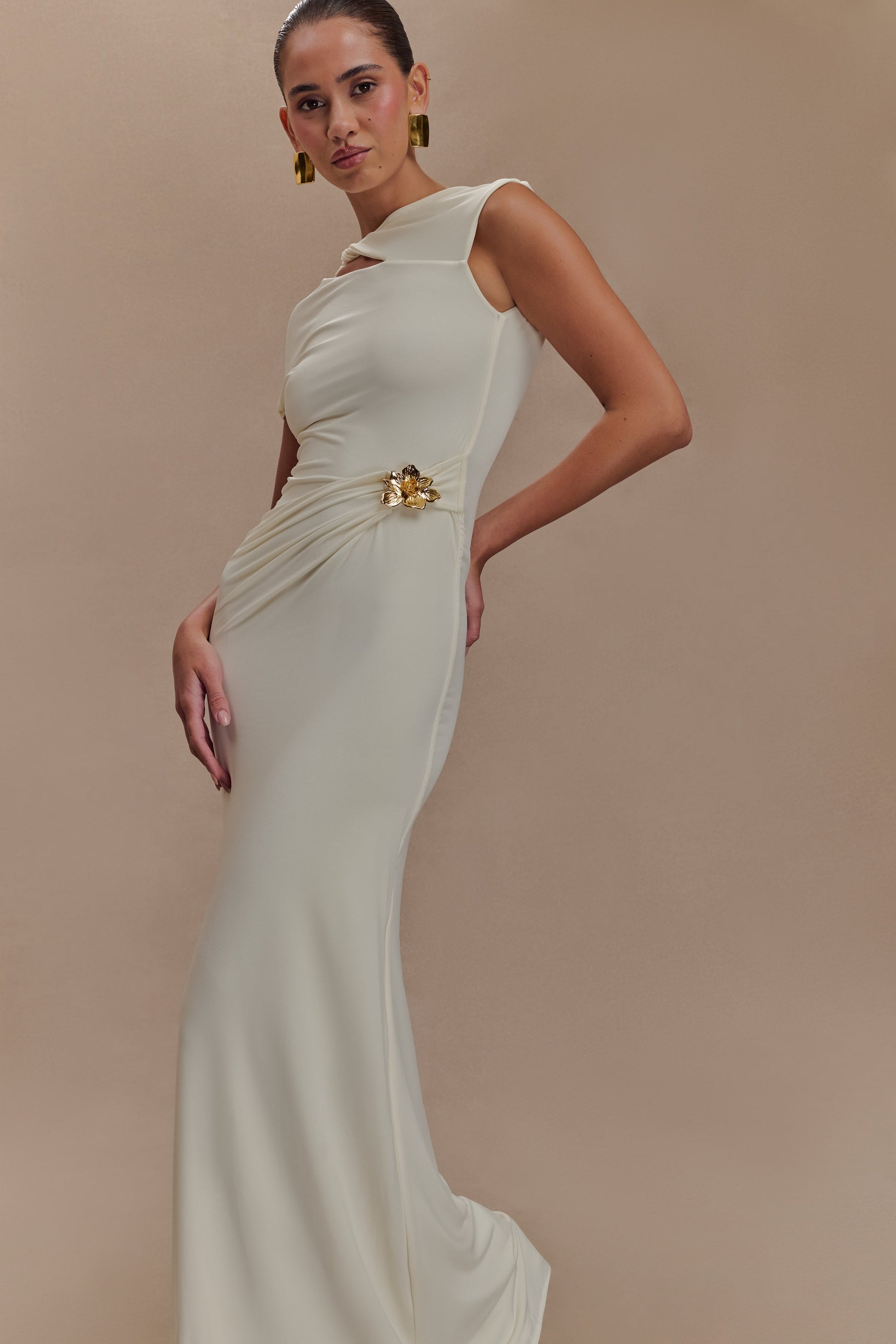 Kaida Slinky Maxi Dress With Hardware - Ivory #4
