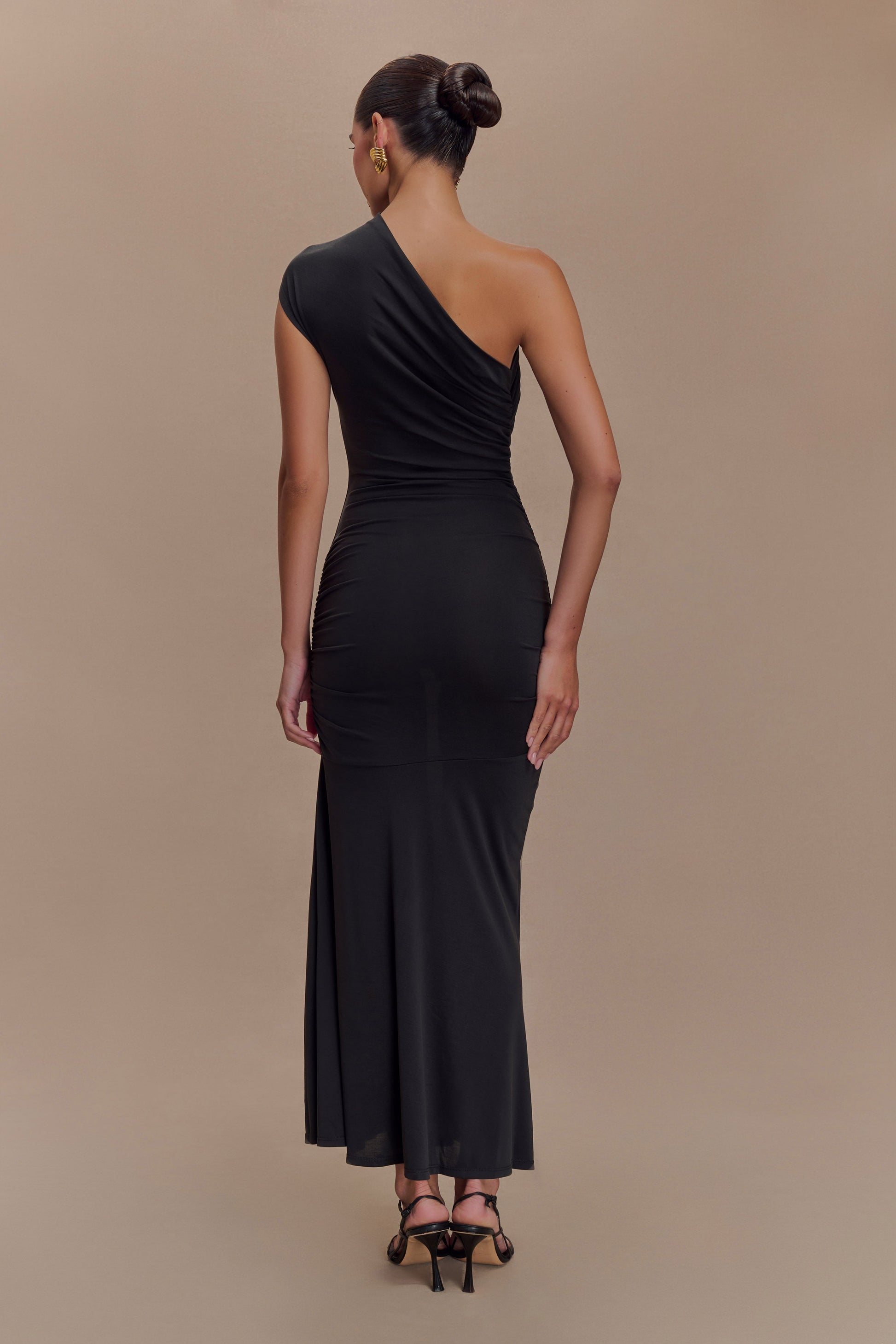 Chloe Peached Jersey One Shoulder Midi Dress - Black #2