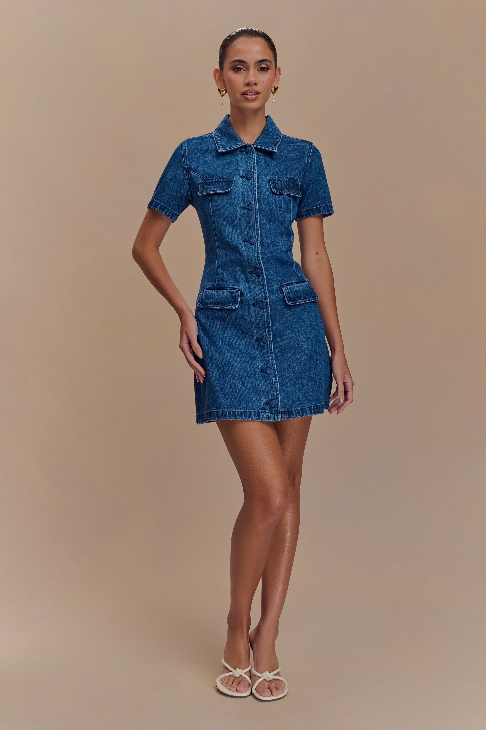 Leighton Denim Button Down Mini Dress - Dark Blue #5