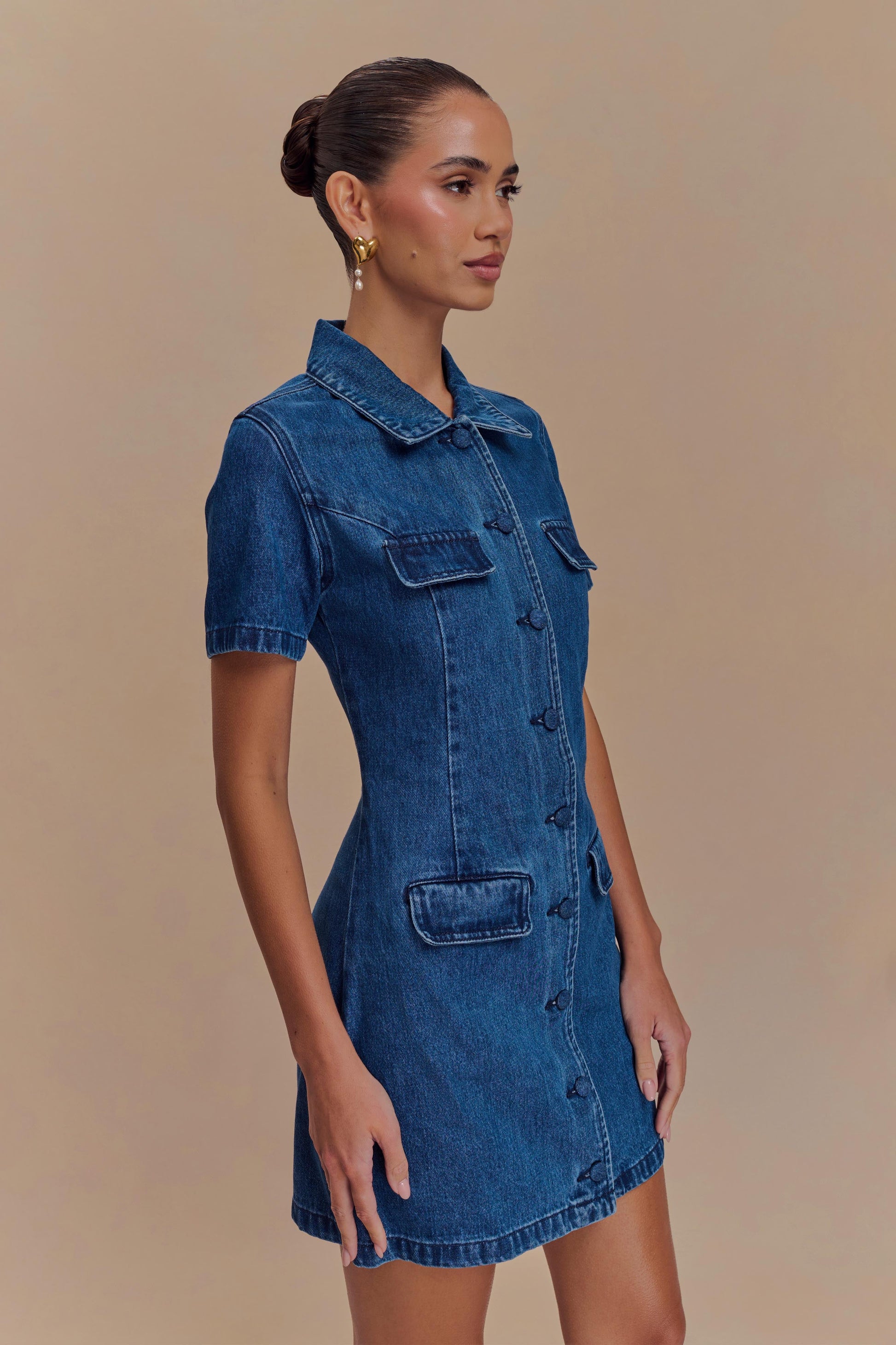 Leighton Denim Button Down Mini Dress - Dark Blue #4