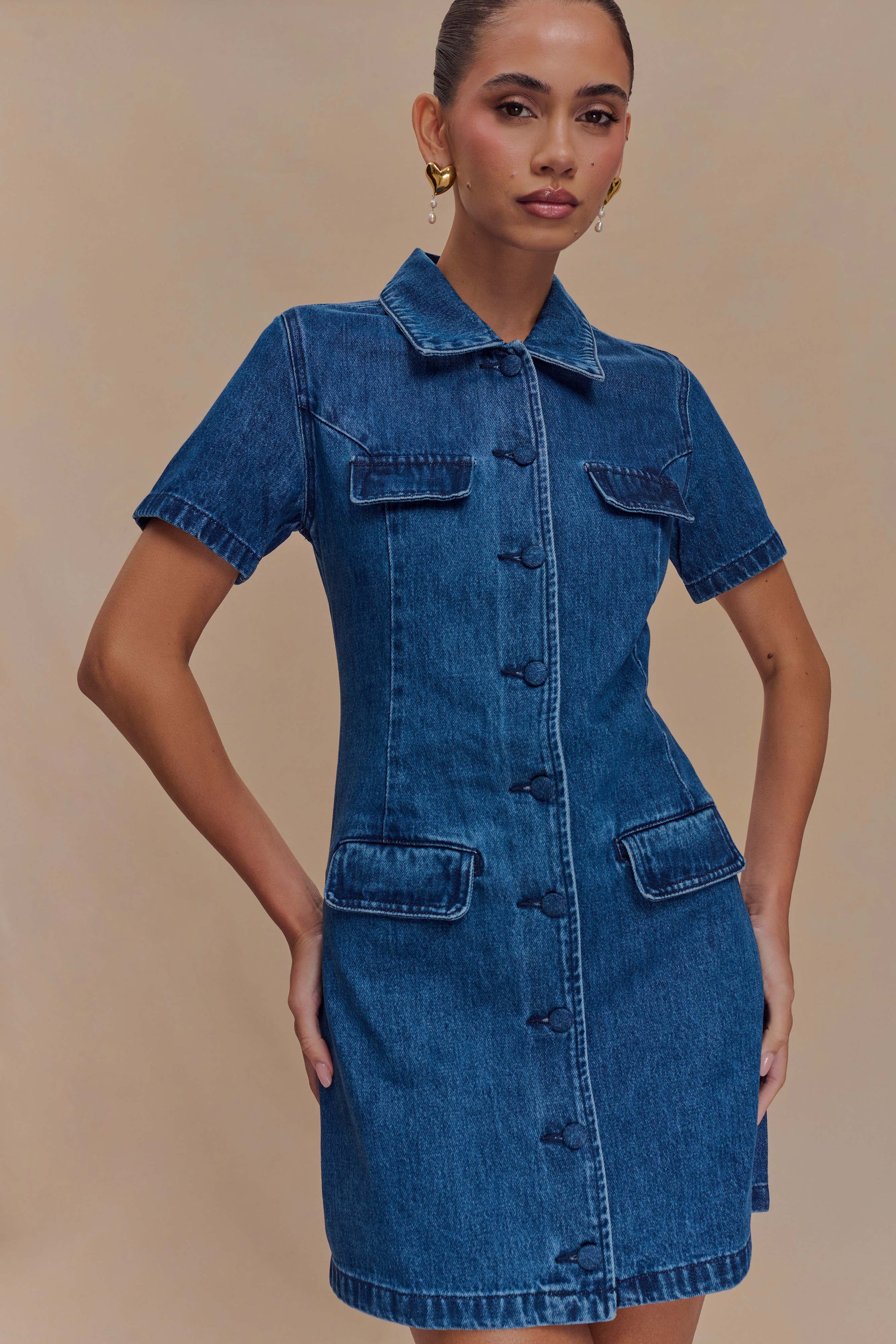 Leighton Denim Button Down Mini Dress - Dark Blue #3