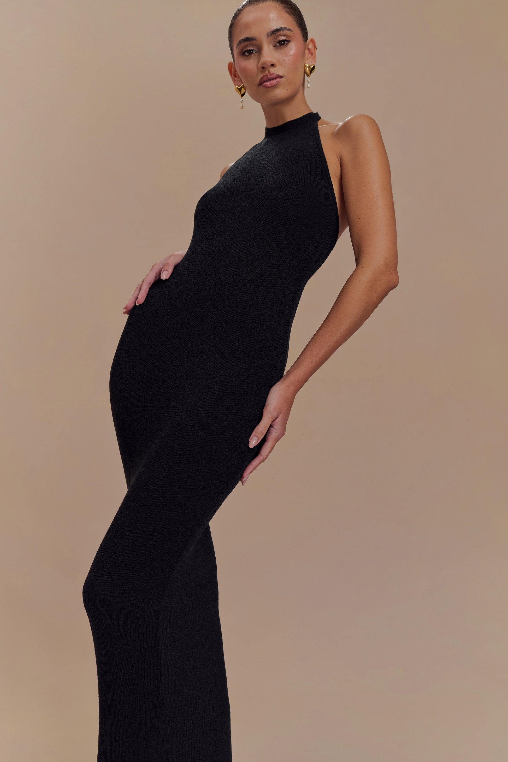 Melodie Halter Knit Maxi Dress - Black/White #3