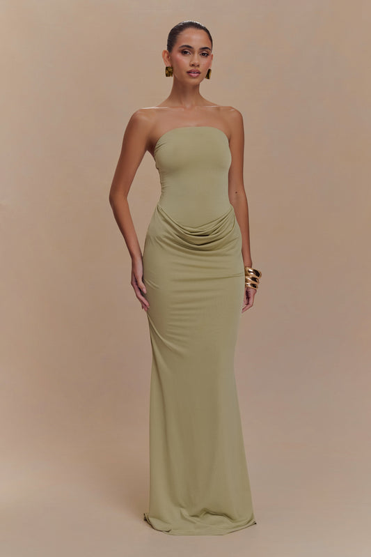 Madison Strapless Slinky Maxi Dress - Sage