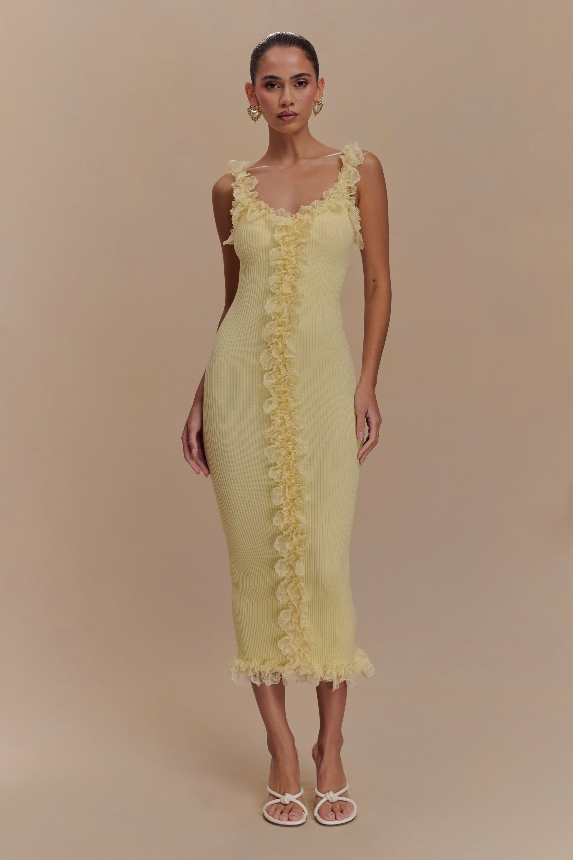Shay Lace Ruffle Knit Midi Dress - Lemon #5
