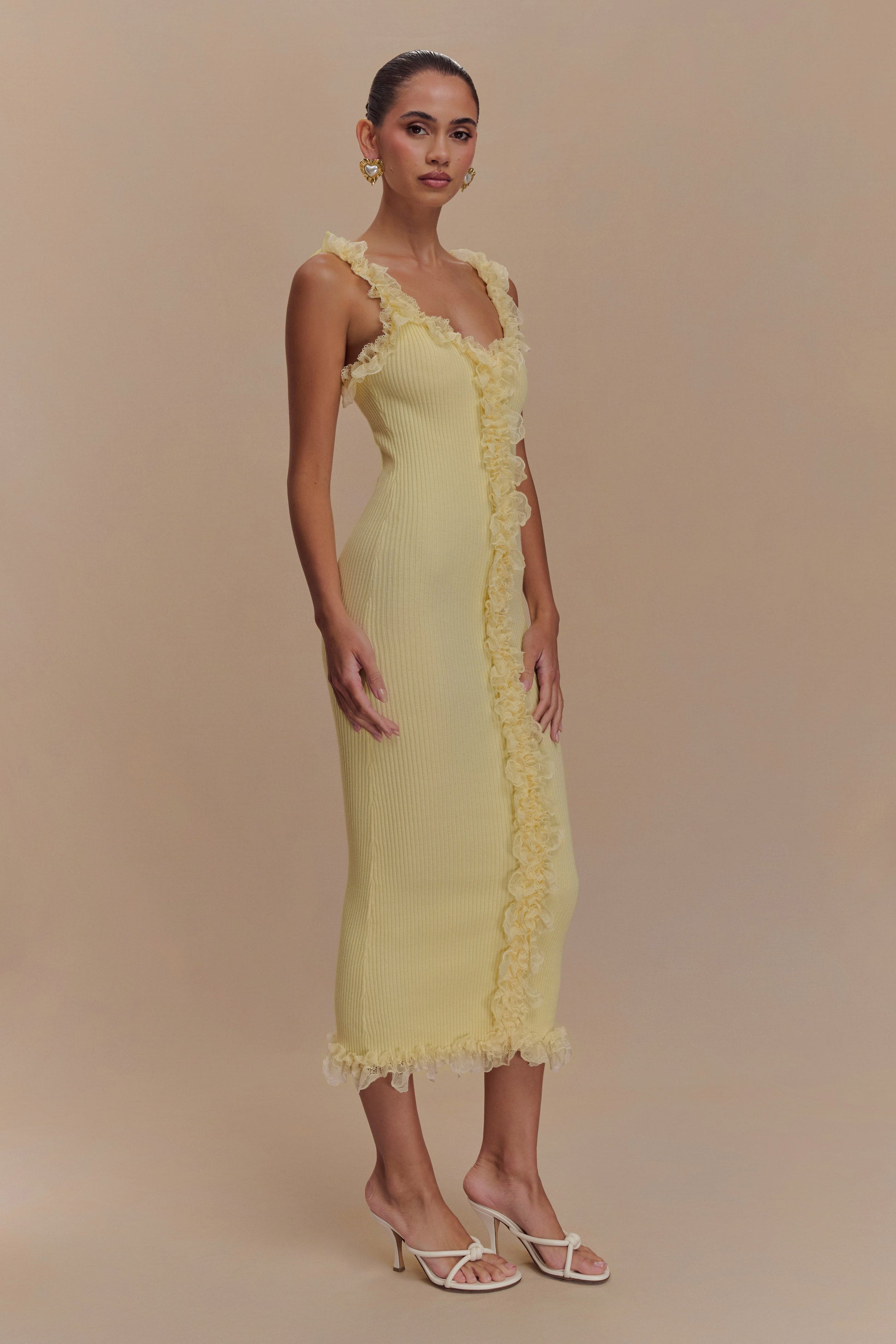 Shay Lace Ruffle Knit Midi Dress - Lemon #4