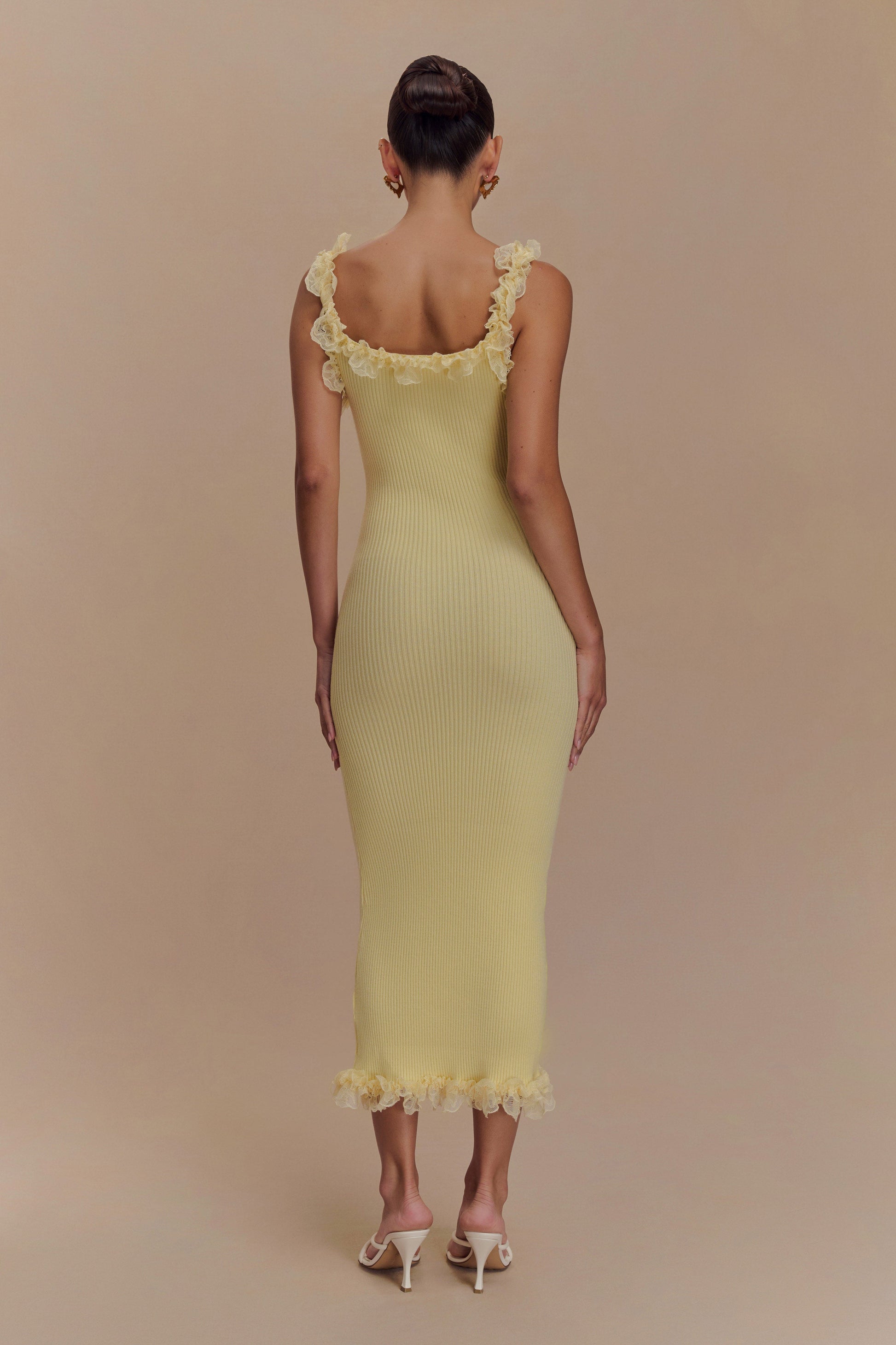 Shay Lace Ruffle Knit Midi Dress - Lemon #2