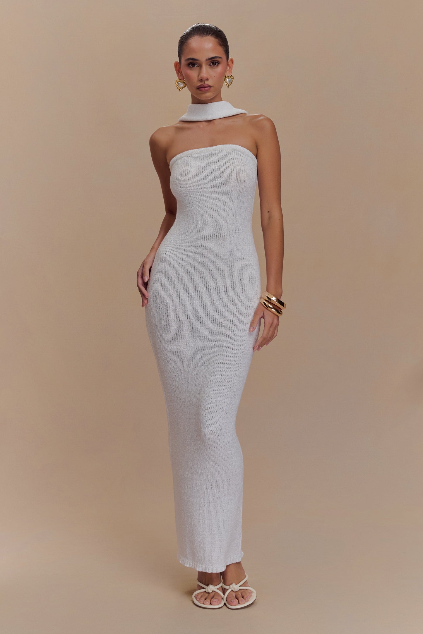 Andrea Strapless Knit Maxi Dress - White