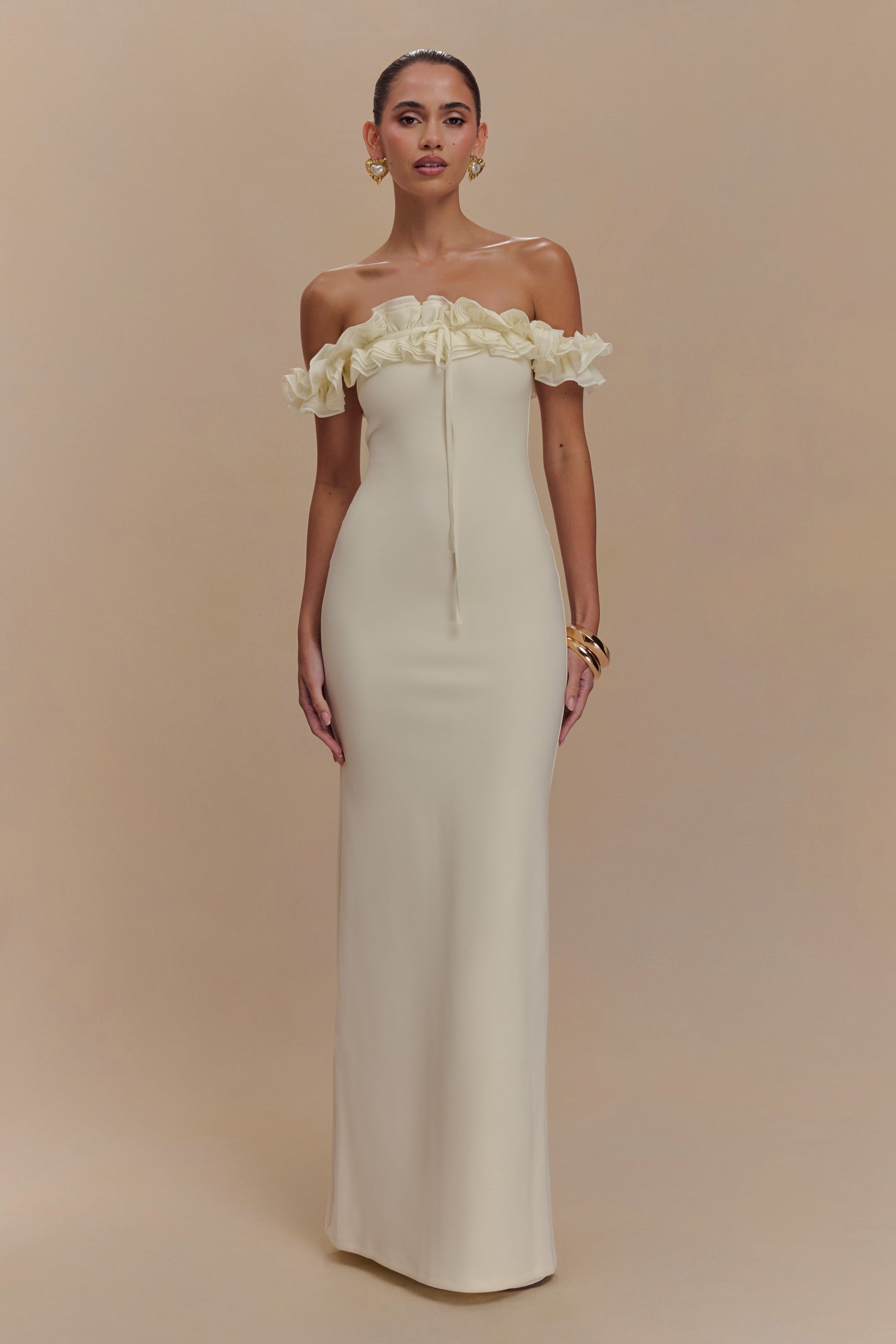 Nova Ruffle Off Shoulder Maxi Dress - Ivory #5