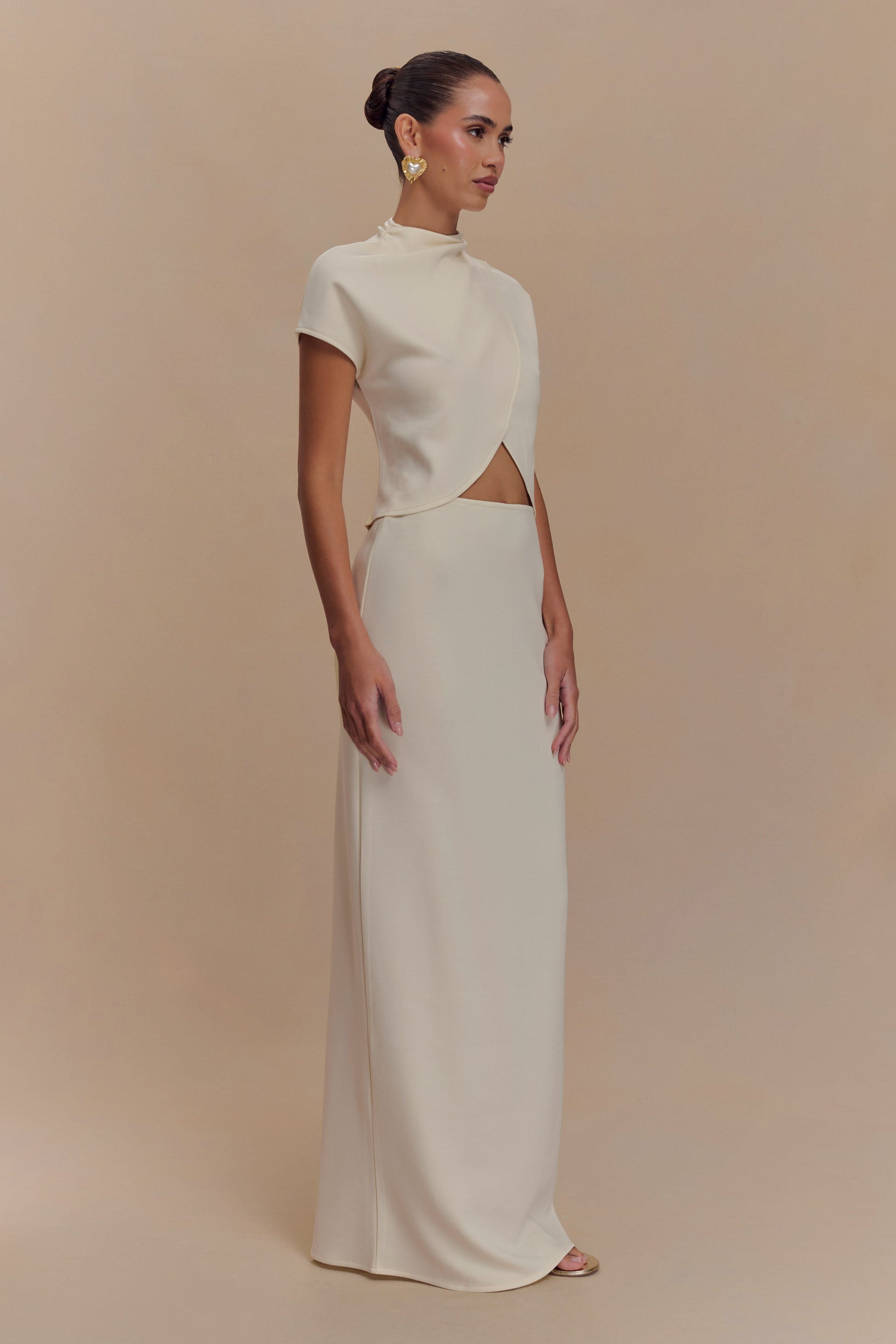 Eris High Neck Scuba Jersey Top - Ivory #4