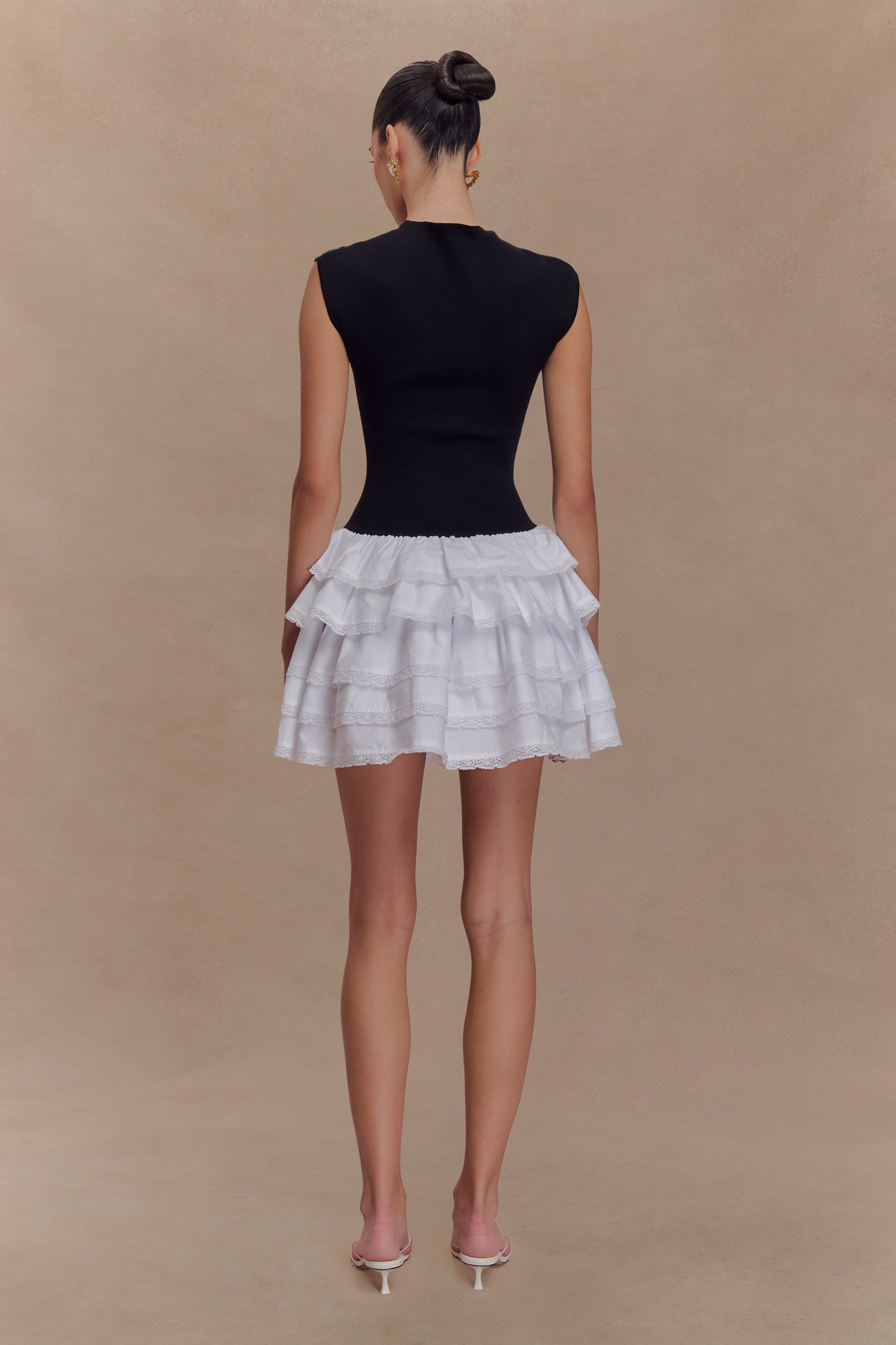 Maeve Contrast Ruffle Knit Mini Dress - Black/White #5