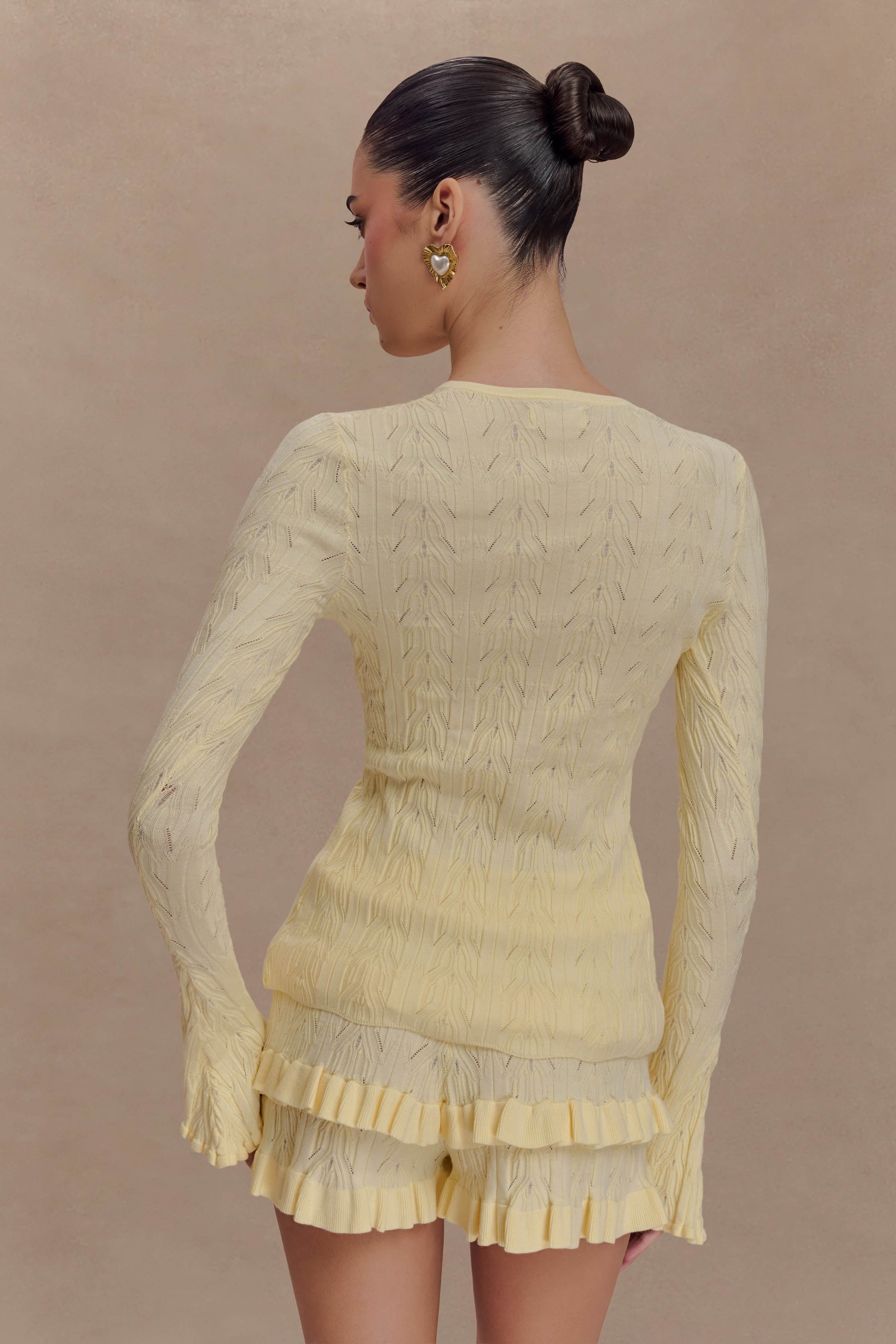 Amy Pointelle Bell Sleeve Cardigan - Lemon #2