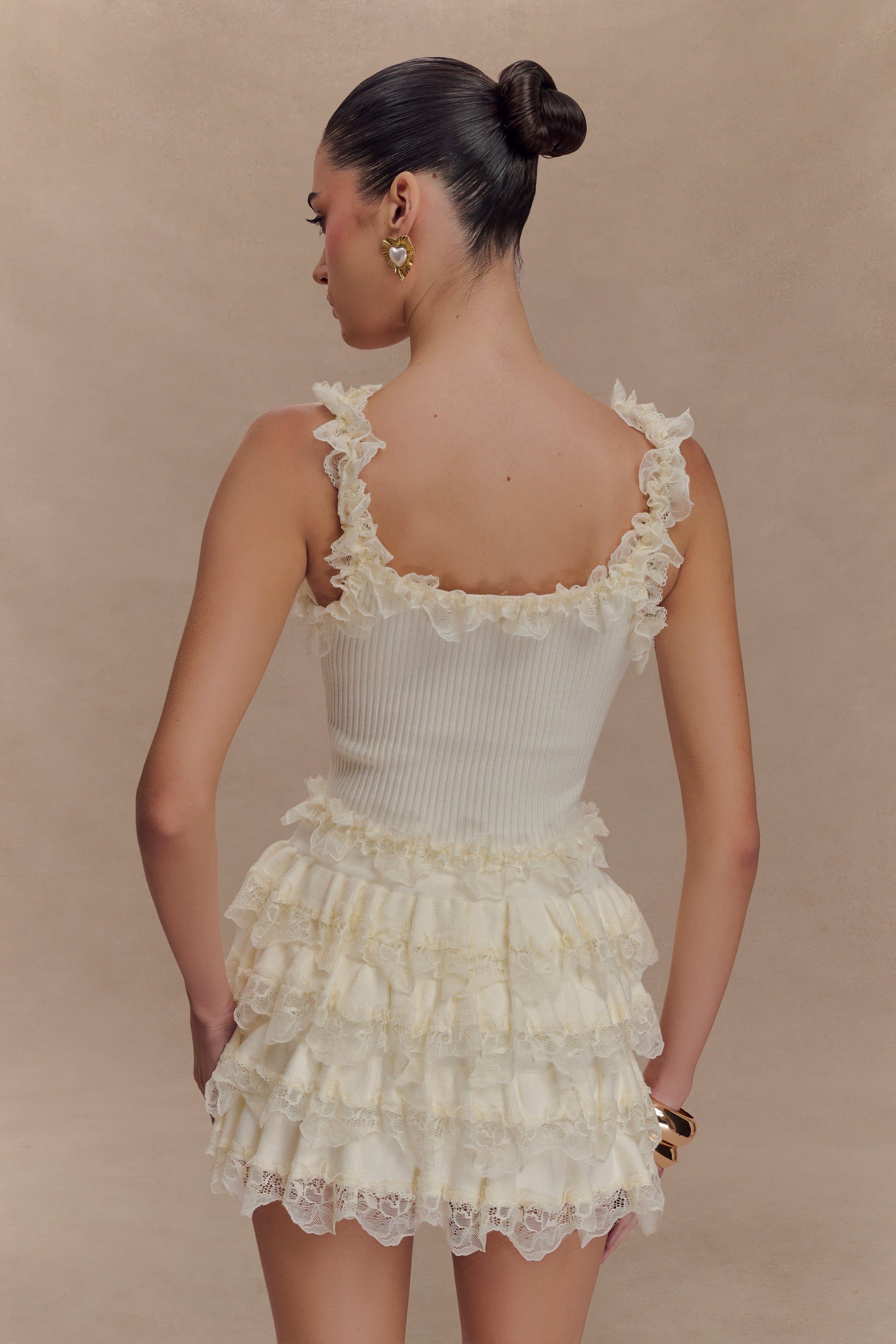 Shay Lace Ruffle Knit Top - Cream #5