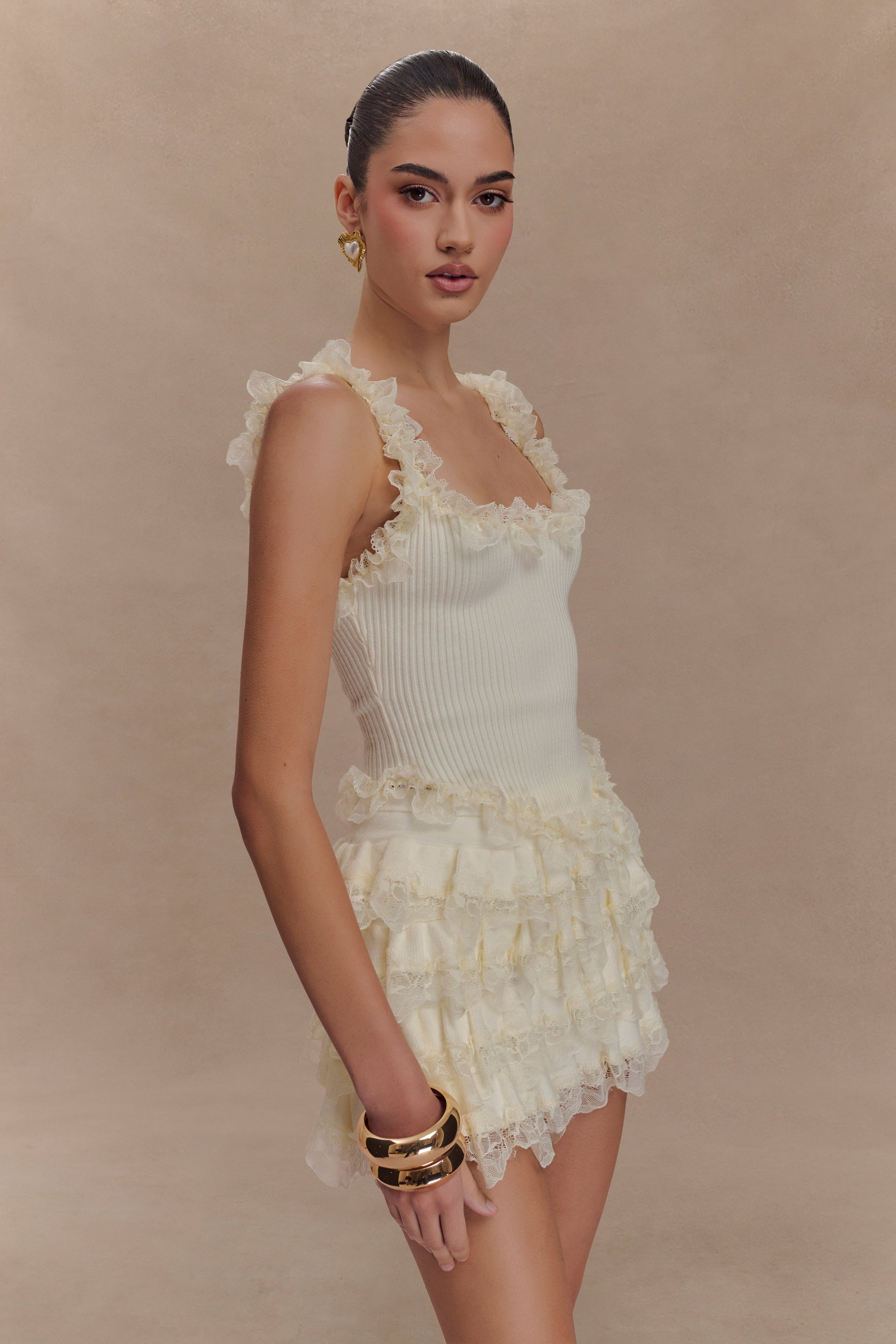 Shay Lace Ruffle Knit Top - Cream #4
