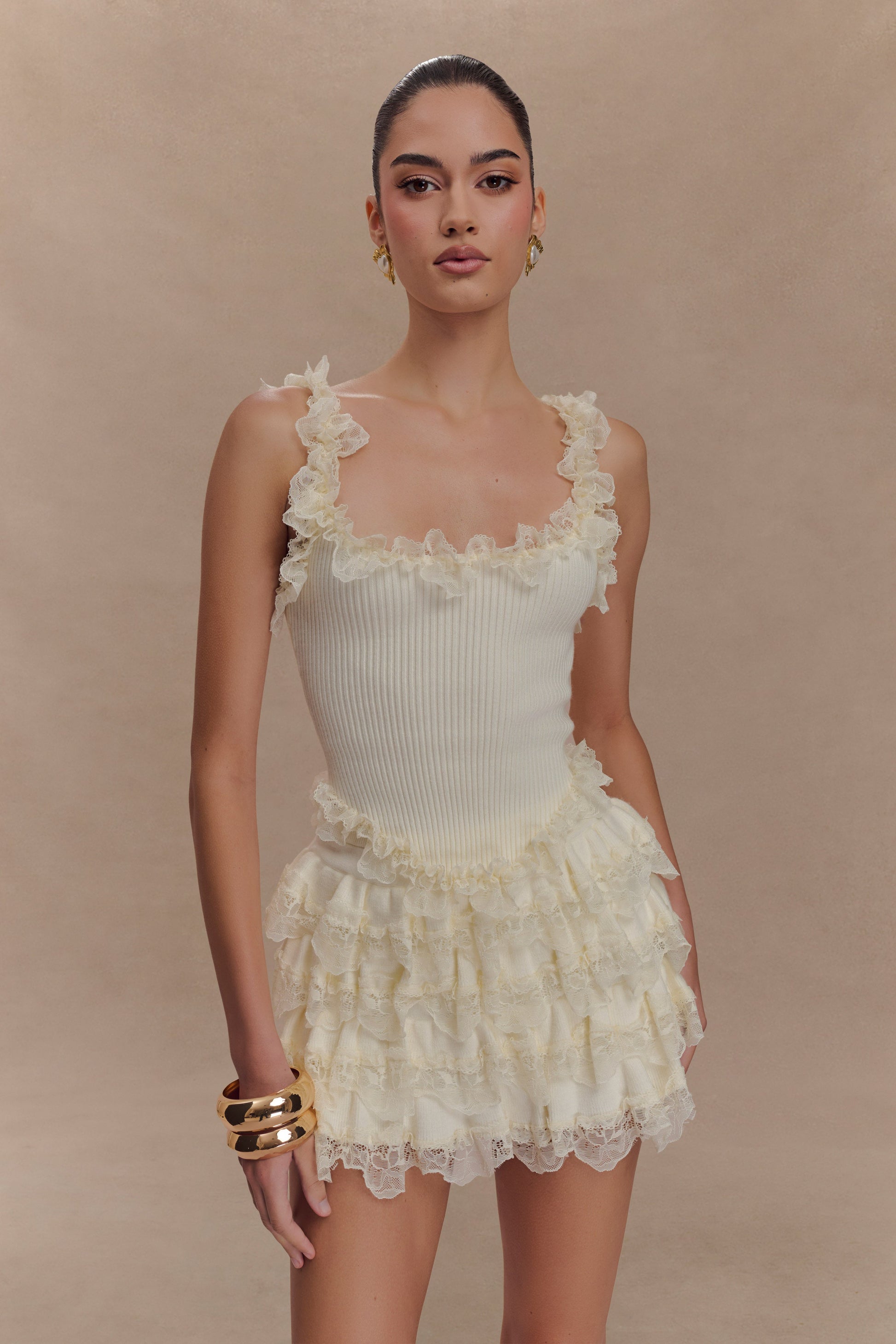 Shay Lace Ruffle Knit Top - Cream #6