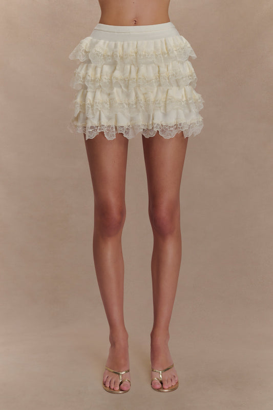 Margaret Lace Ruffle Mini Skort - Cream