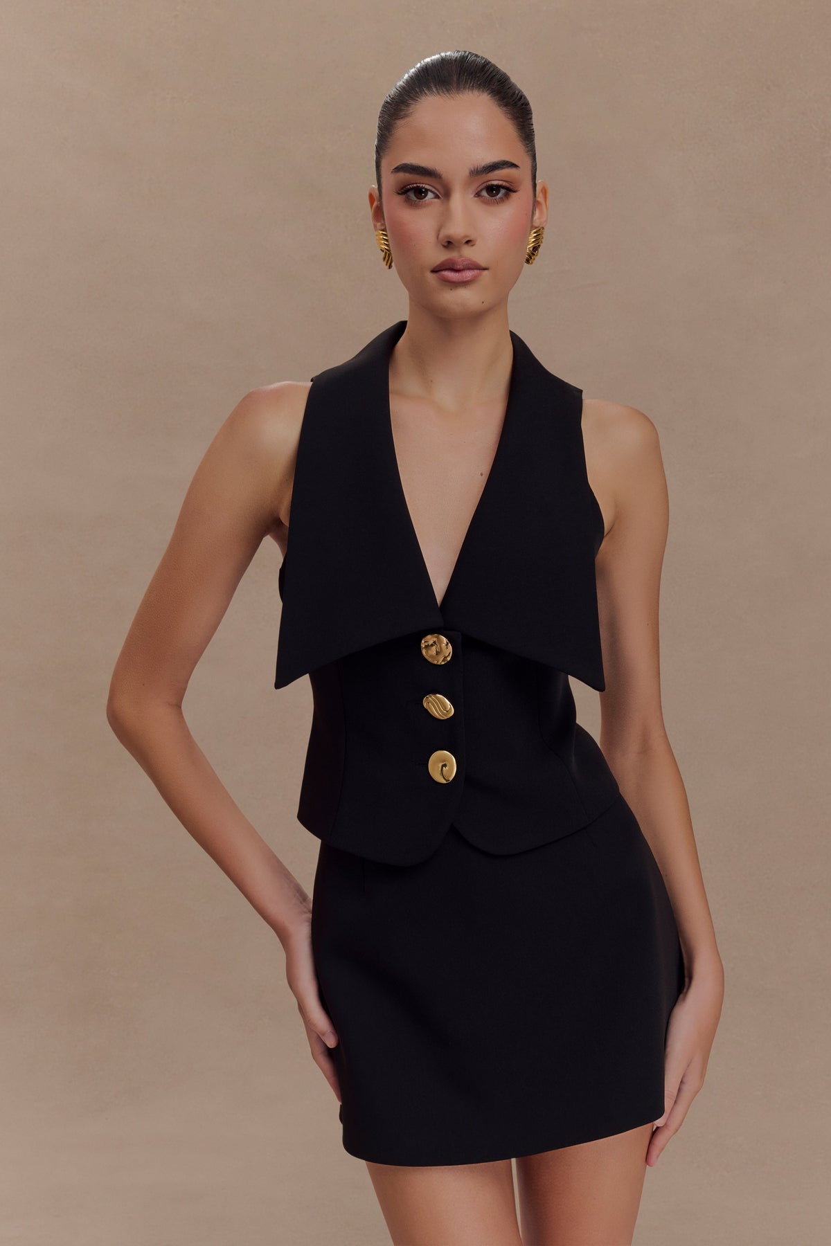 Alix Mixed Button Vest - Black #2