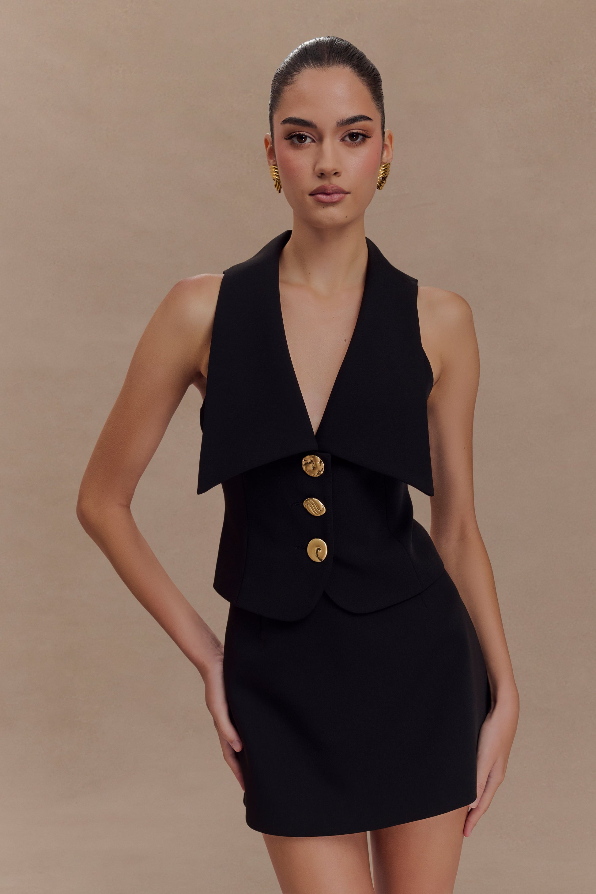 Alix Mixed Button Vest - Black #2