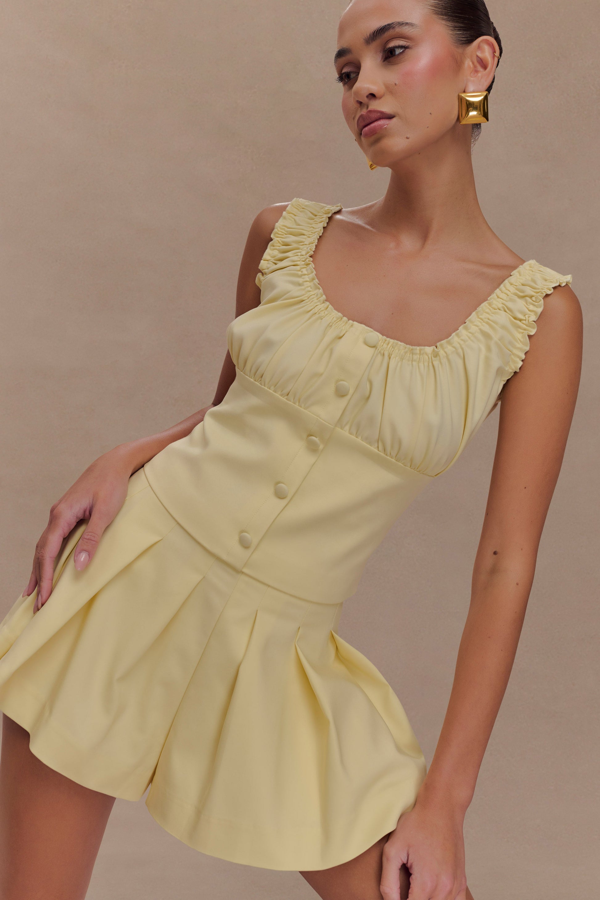 Ines Sleeveless Ruched Top - Lemon #4
