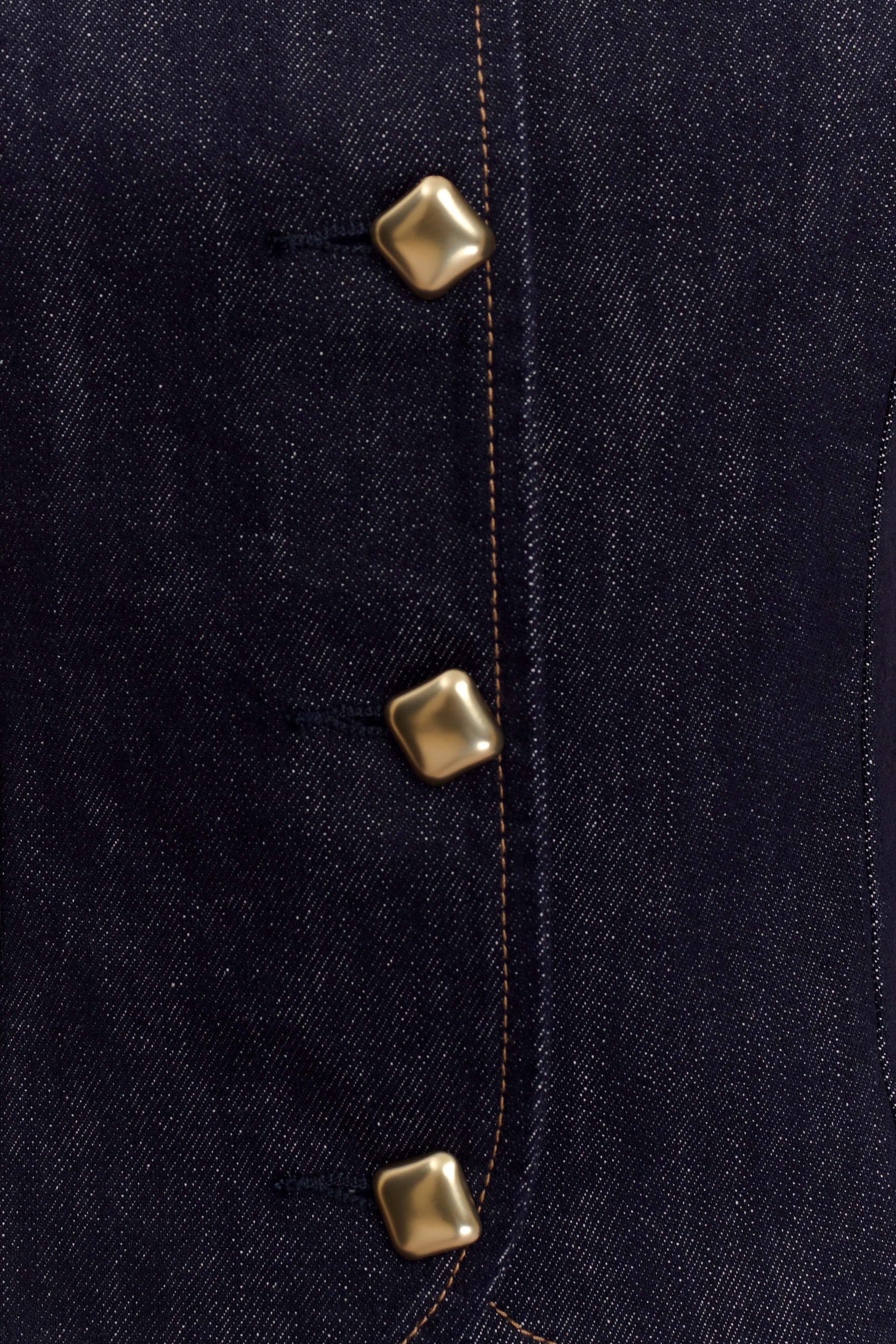 Bethany Short Sleeve Buttoned Denim Top - Washed Indigo Blue #8