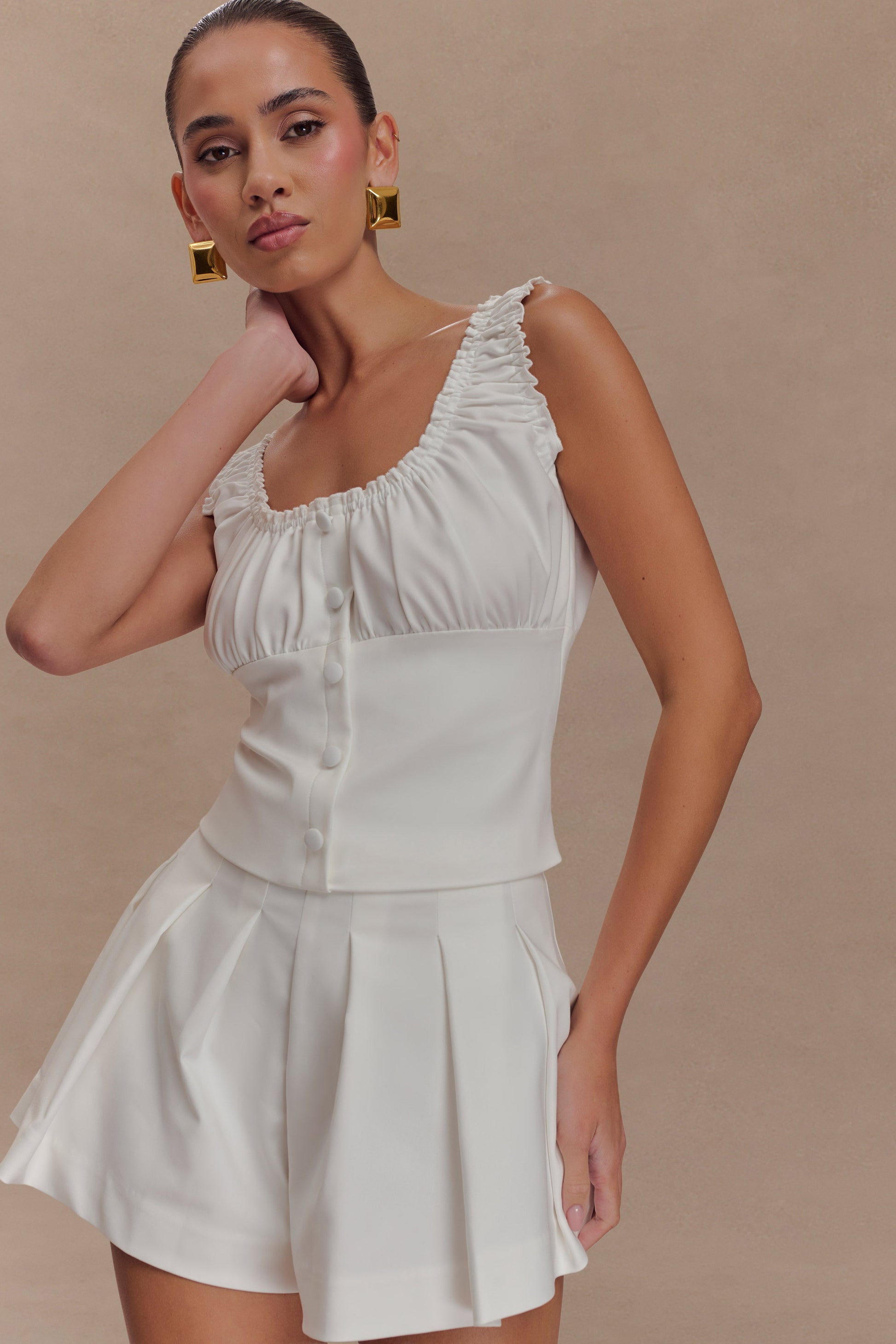 Ines Sleeveless Ruched Top - White #3