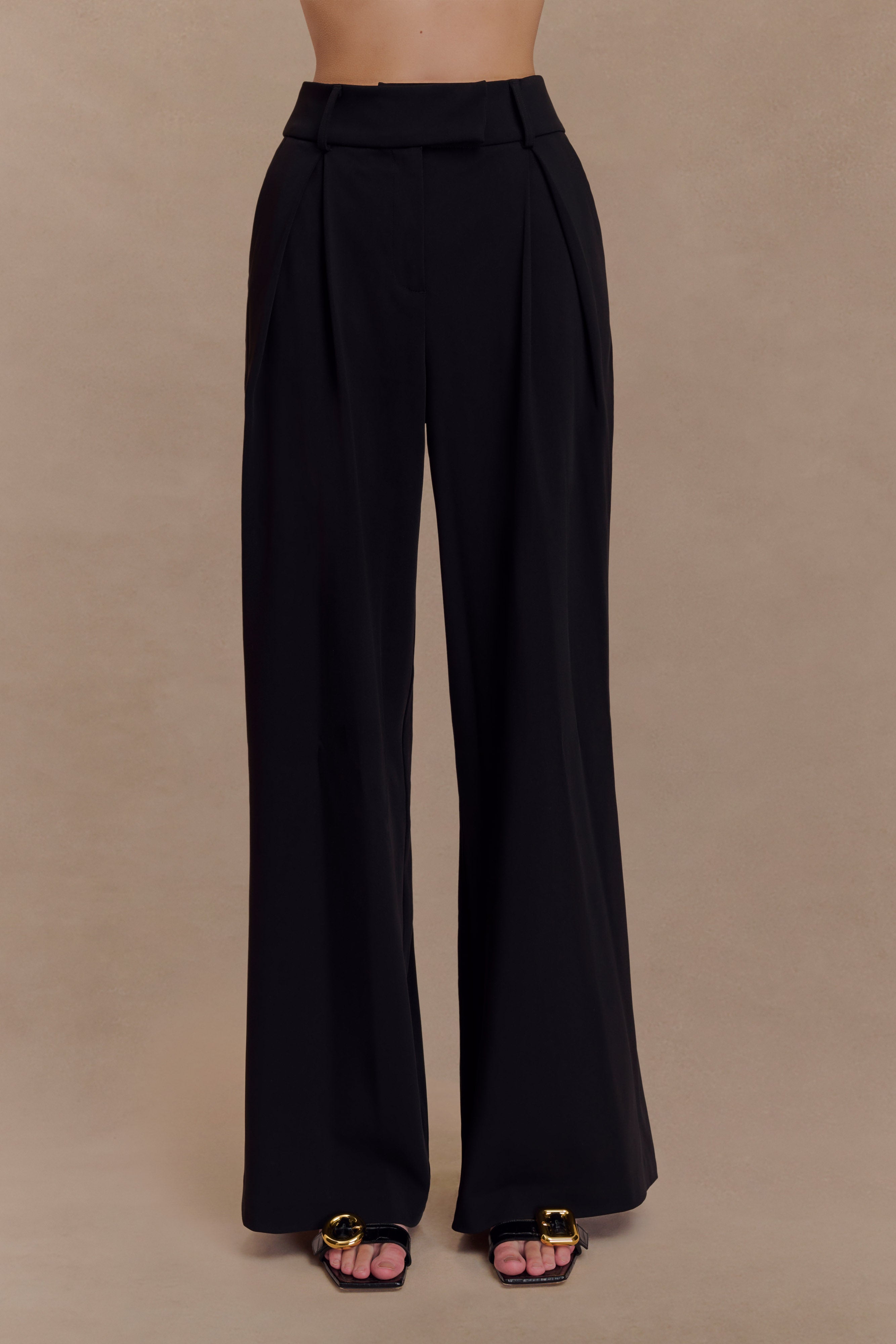 Jacqueline Pleated Wide Leg Pants - Black | MESHKI UK