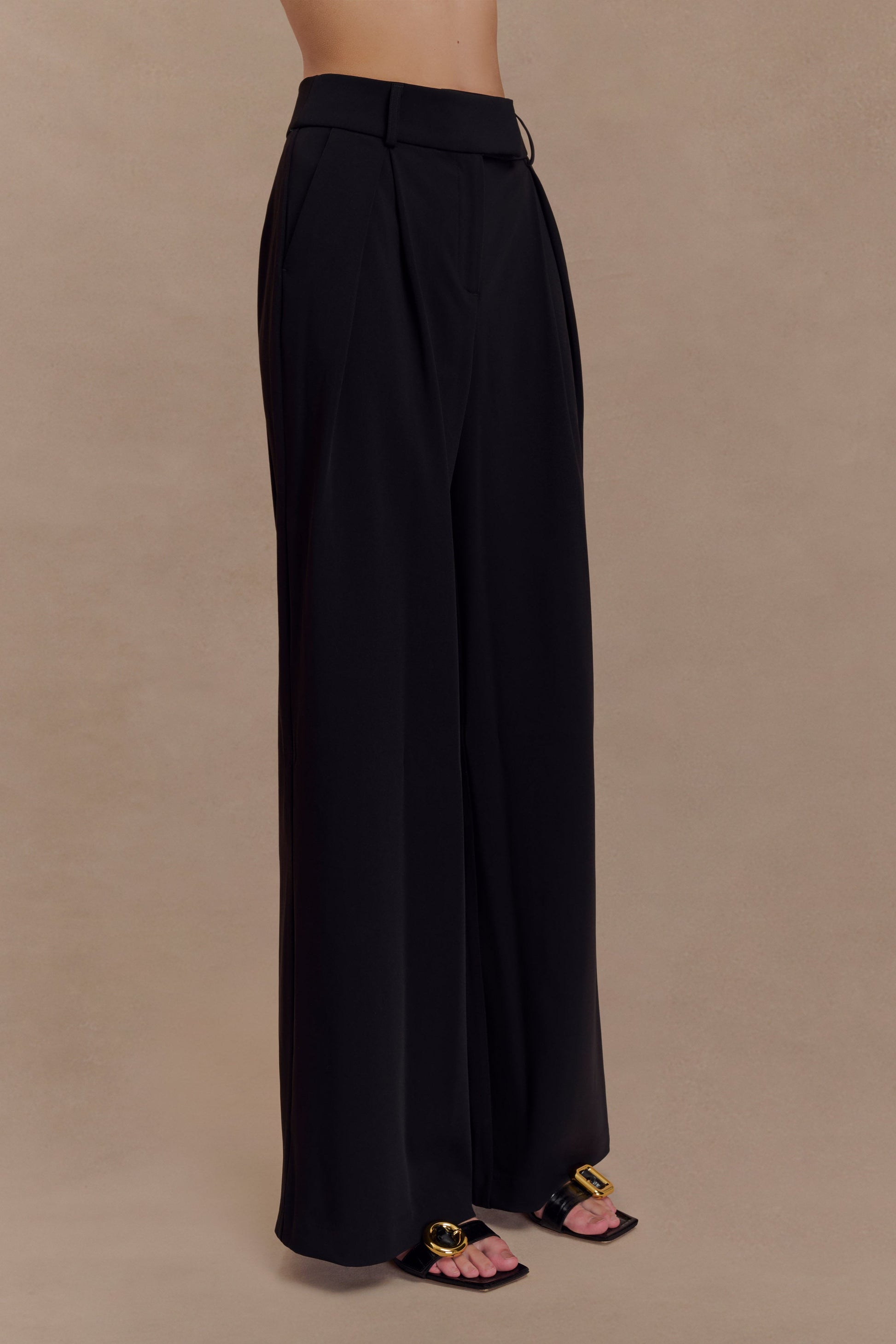 Jacqueline Pleated Wide Leg Pants - Black #3