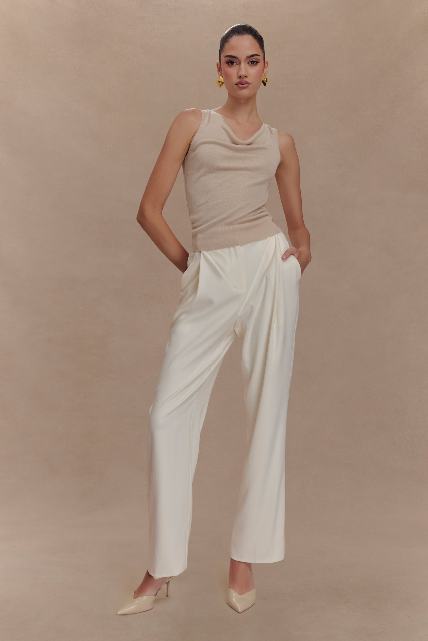 Brenda Draped Front Knit Top - Stone