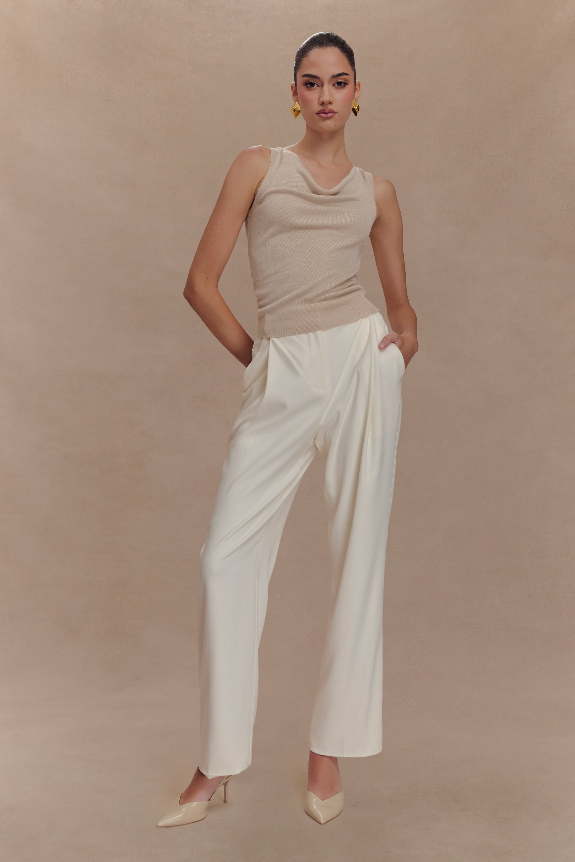 Brenda Draped Front Knit Top - Stone #6