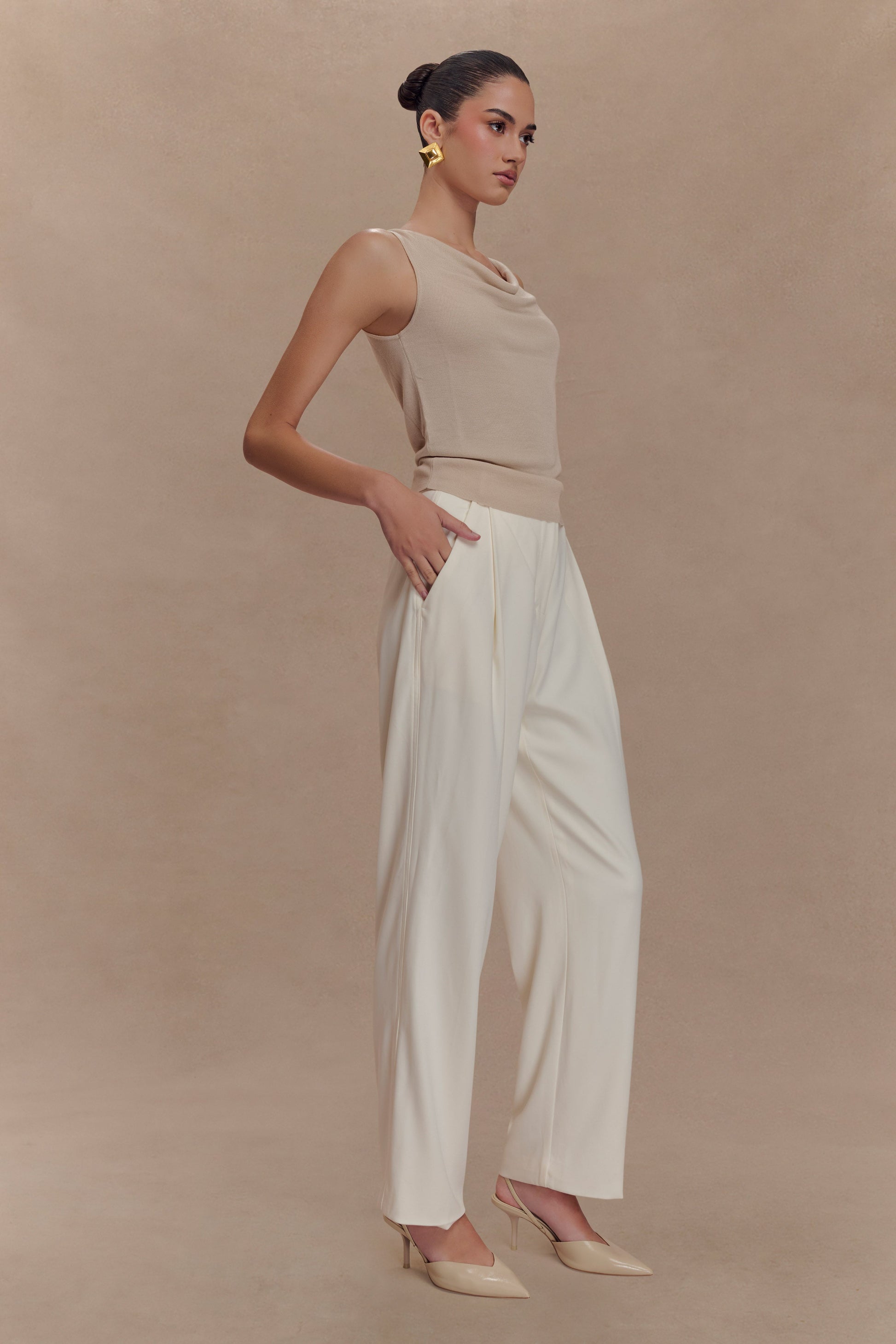 Brenda Draped Front Knit Top - Stone #4