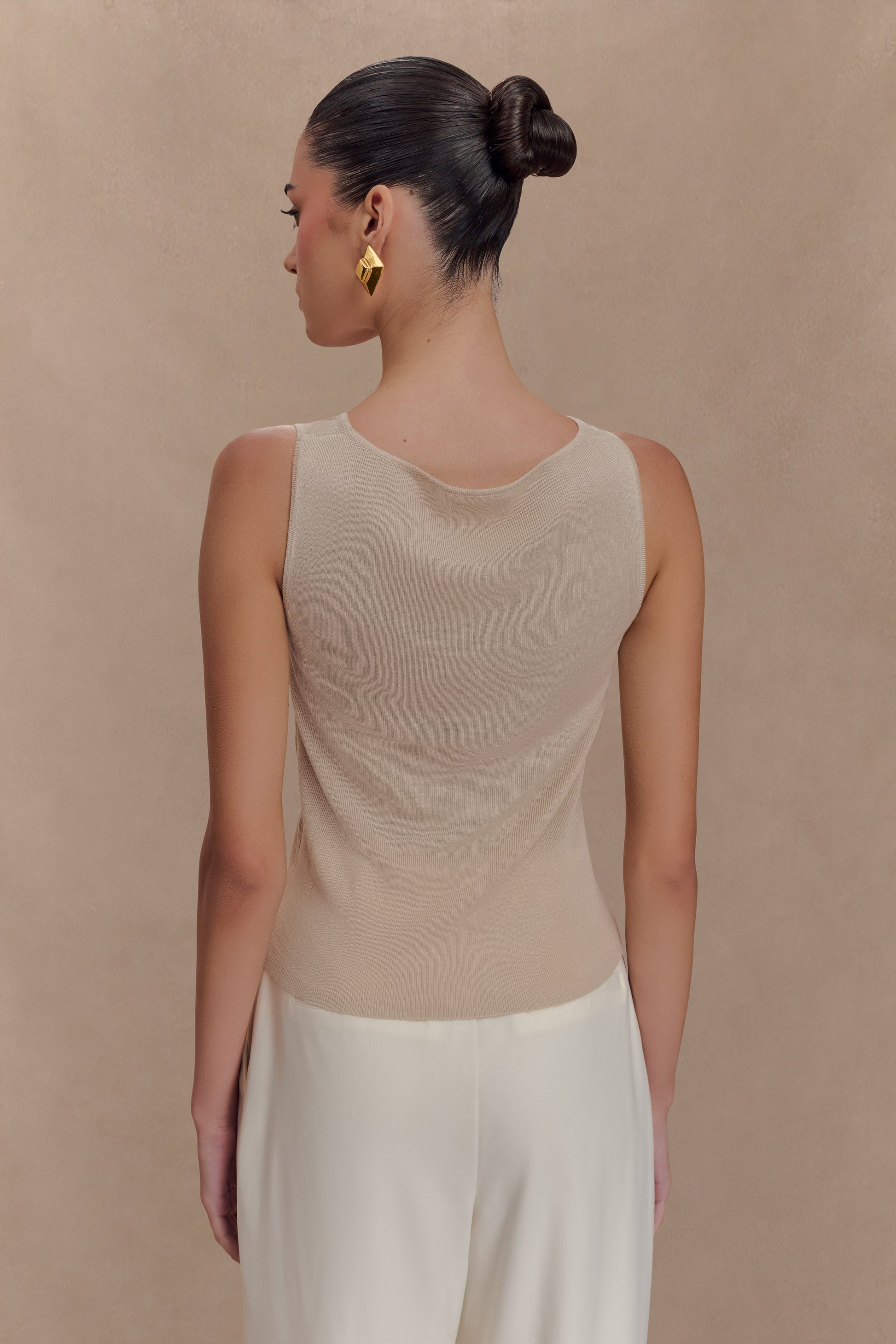 Brenda Draped Front Knit Top - Stone #2