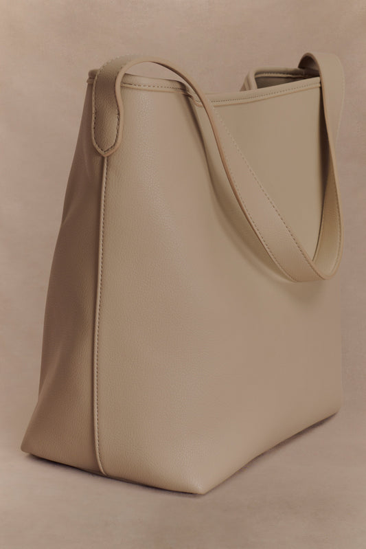 Winnie Relaxed Faux Leather Tote Bag - Neutral