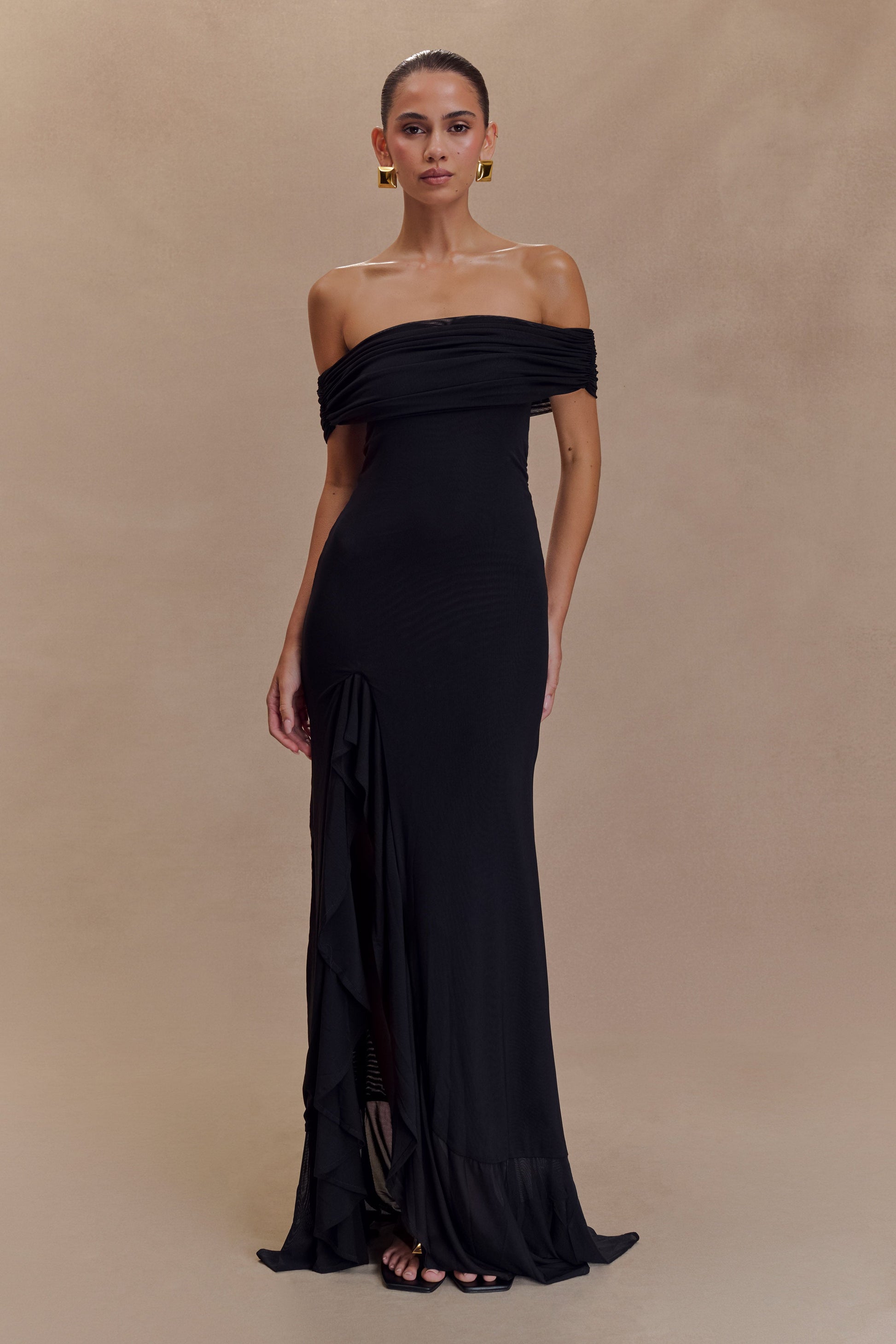 Audrey Off Shoulder Mesh Maxi Dress - Black #5