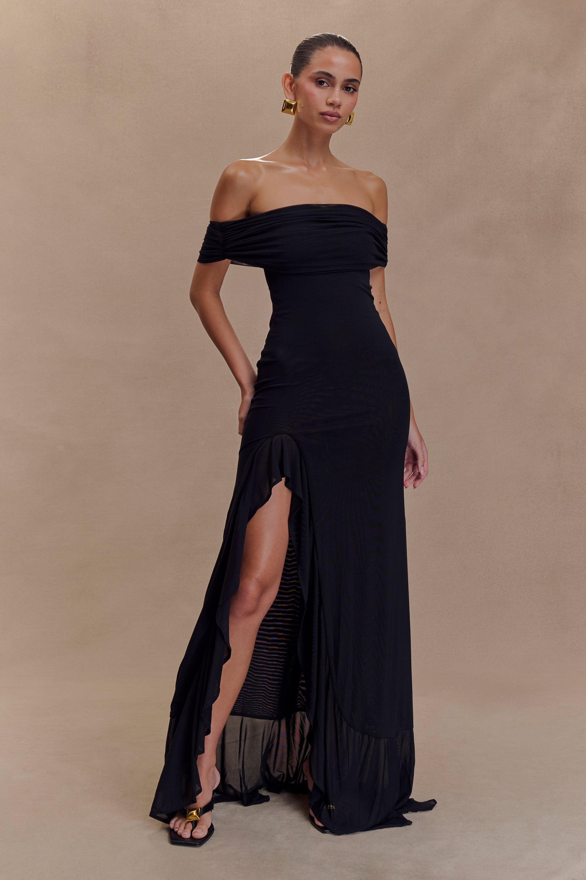 Audrey Off Shoulder Mesh Maxi Dress