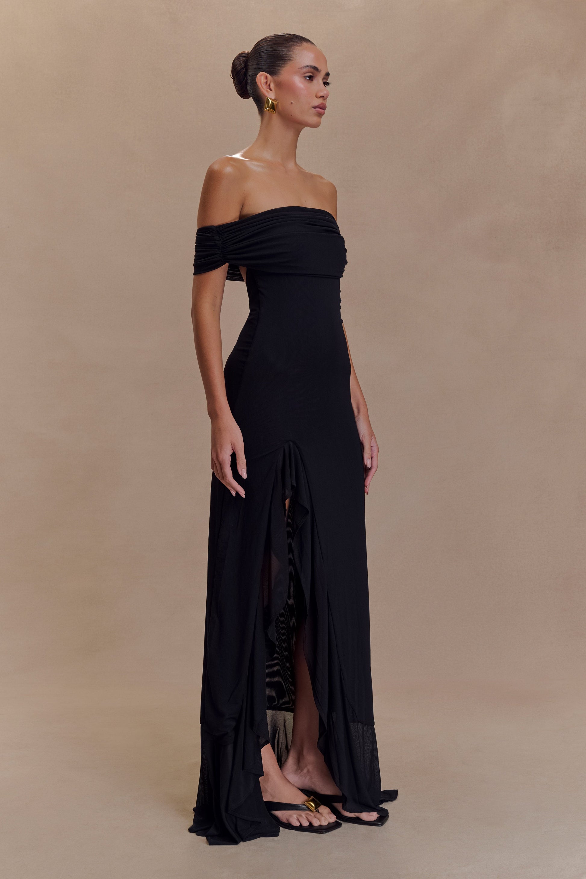 Audrey Off Shoulder Mesh Maxi Dress - Black #4