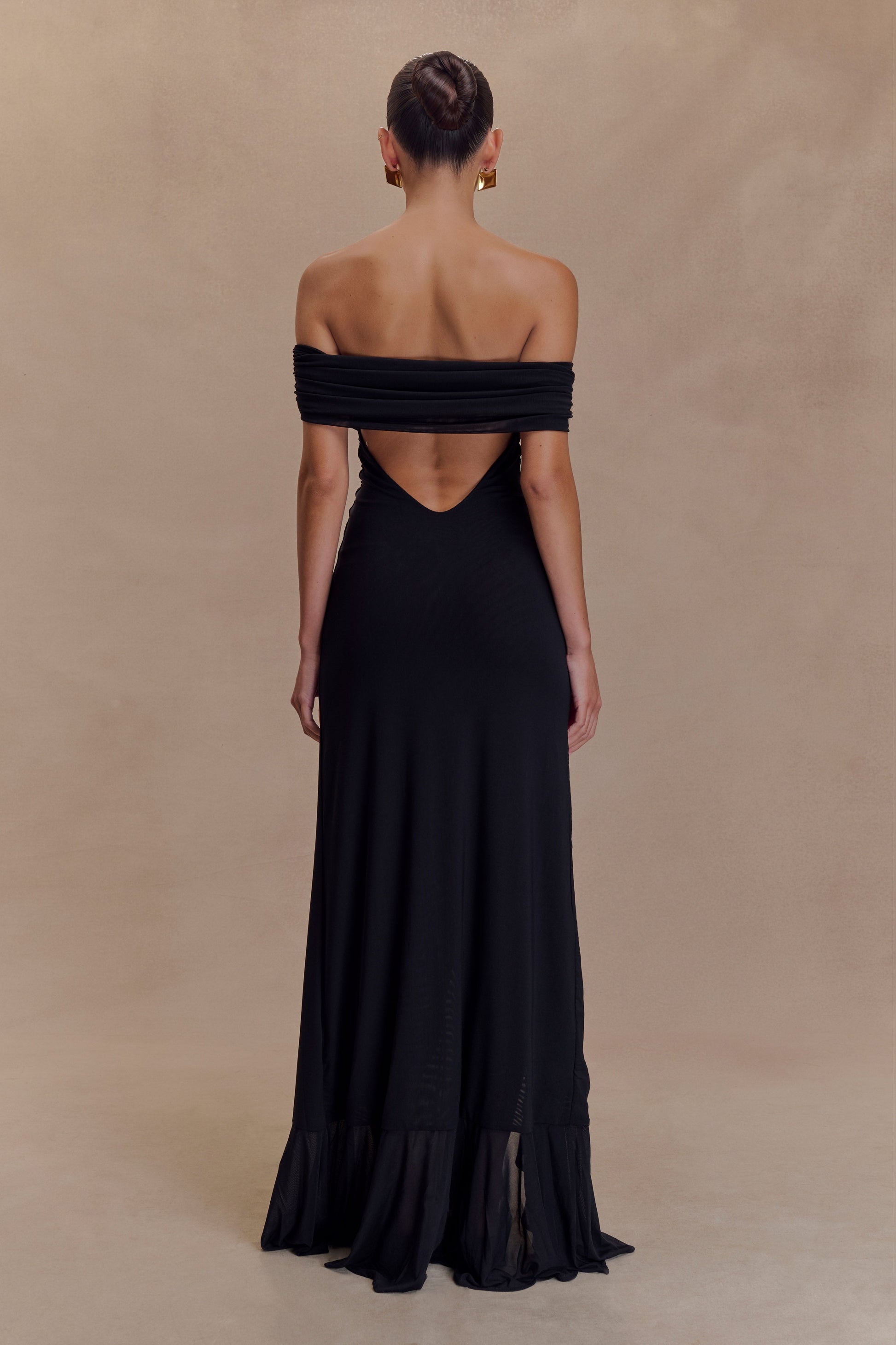 Audrey Off Shoulder Mesh Maxi Dress - Black #2