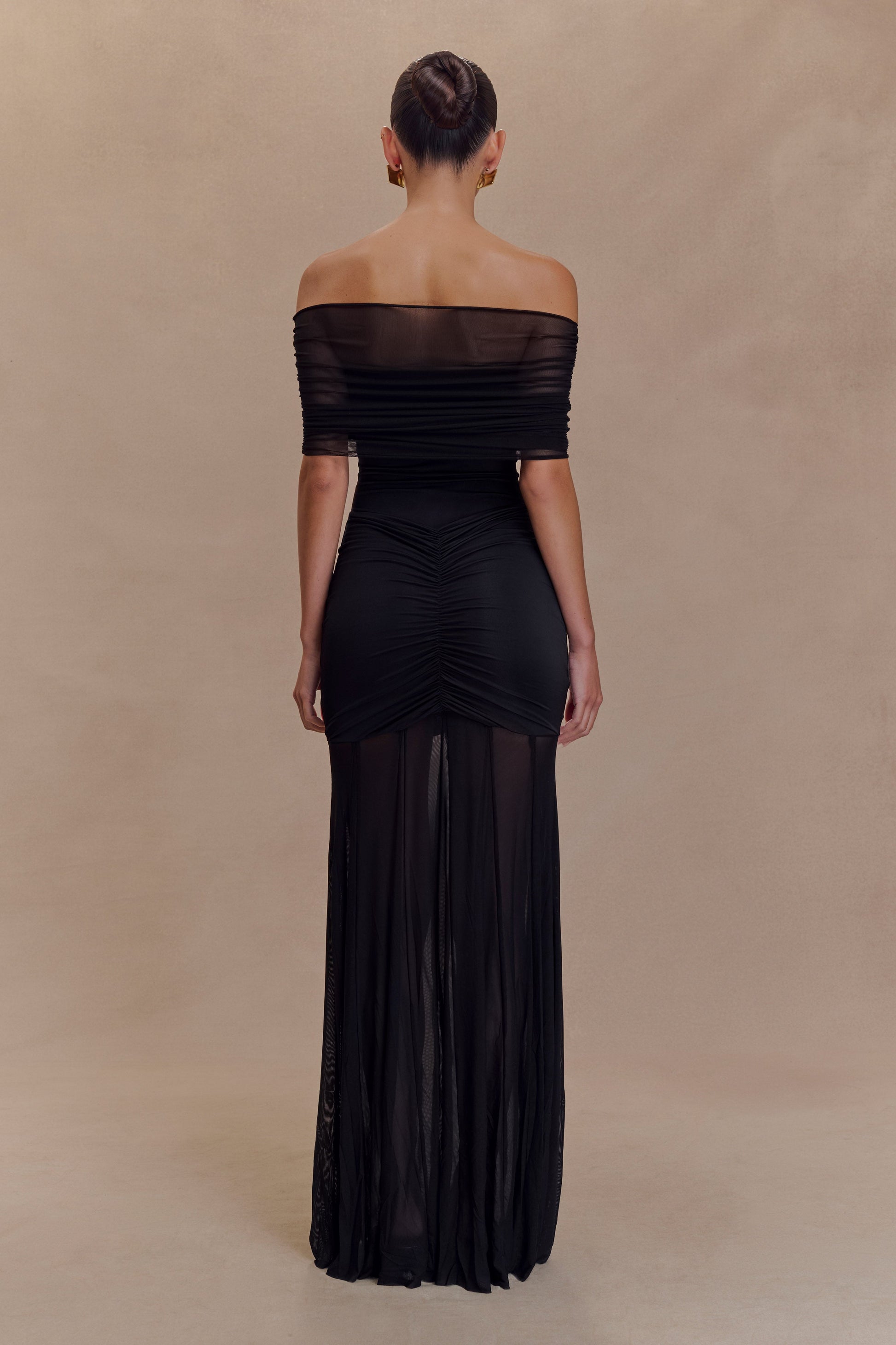 Caspian Slinky And Mesh Off Shoulder Maxi Dress - Black #2